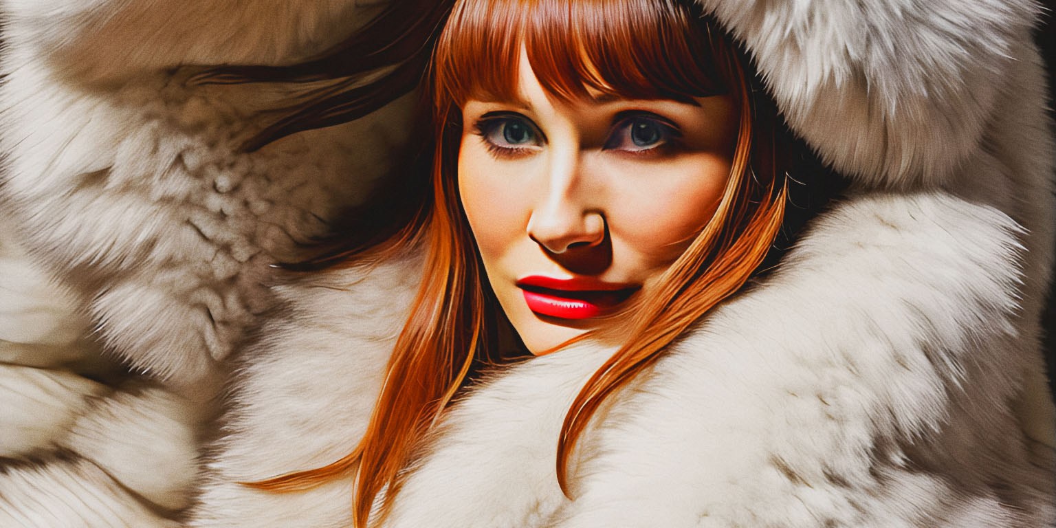 Stable Diffusion Render of Bryce Dallas Howard in large Fur Coat