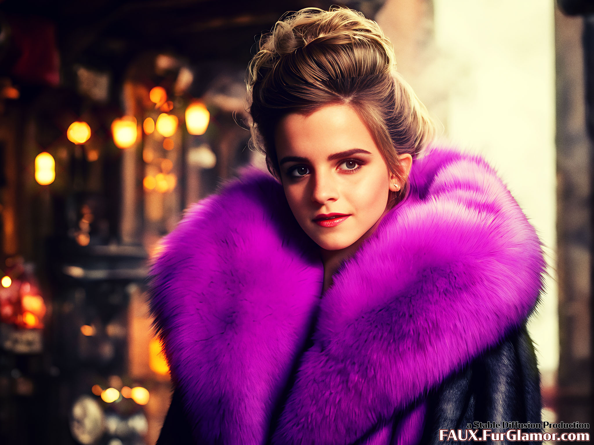 Stable Diffusion Render of Emma Watson in a Fur Coat