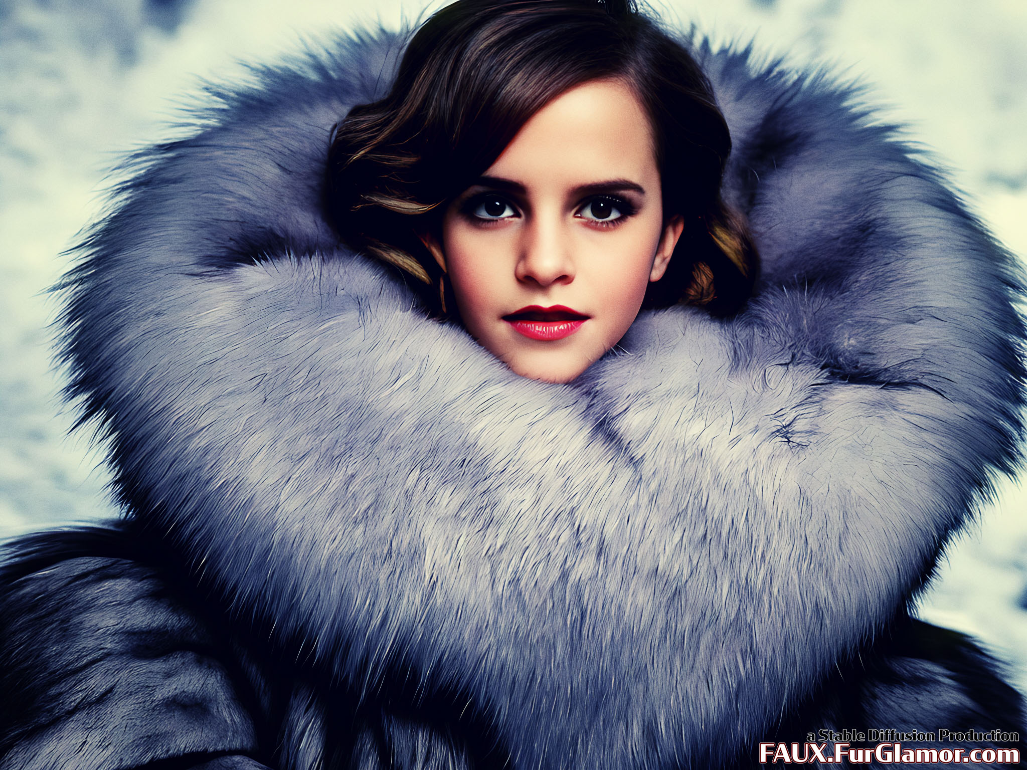 Stable Diffusion Render of Emma Watson in a Fur Coat
