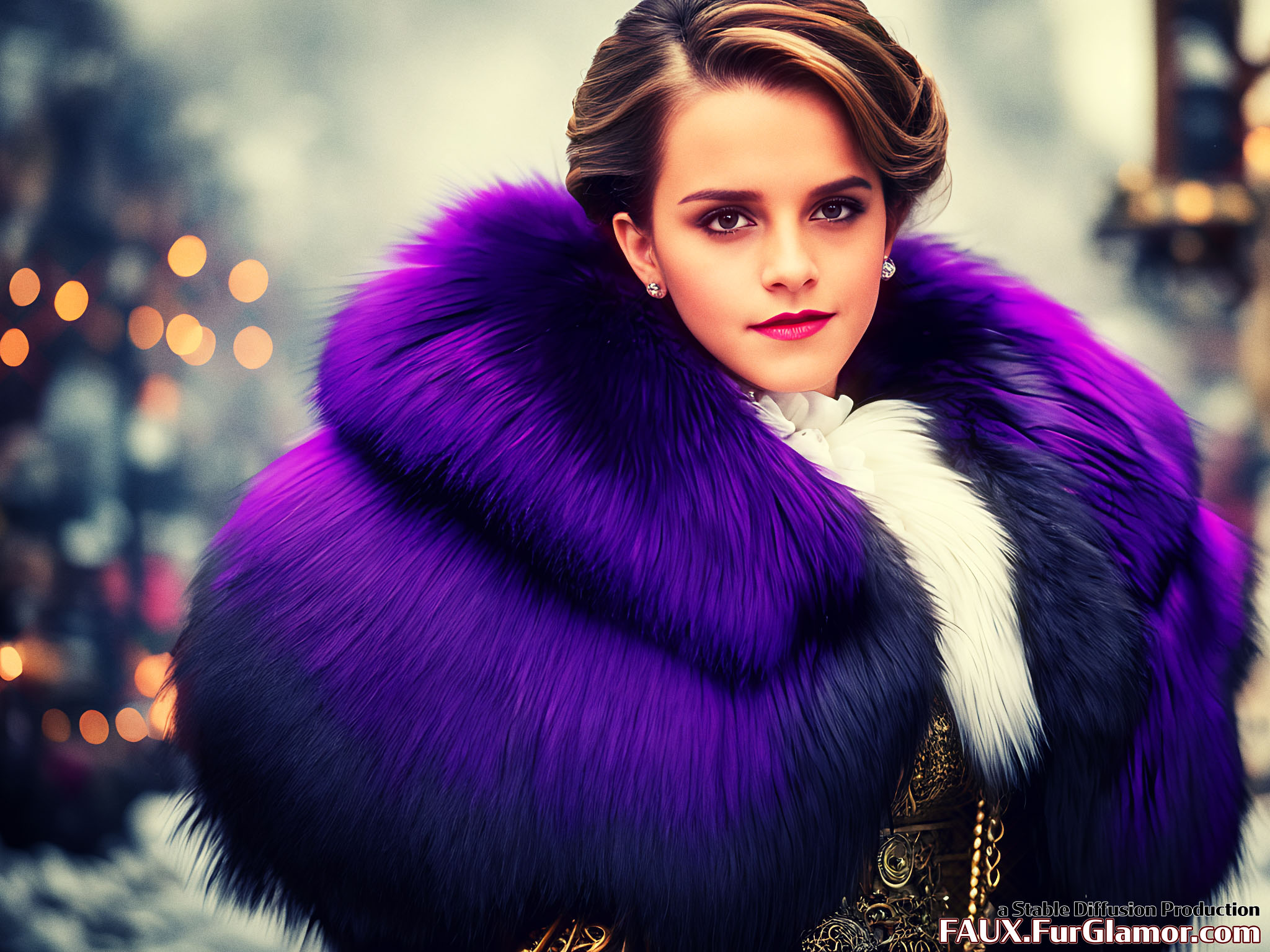Stable Diffusion Render of Emma Watson in a Fur Coat
