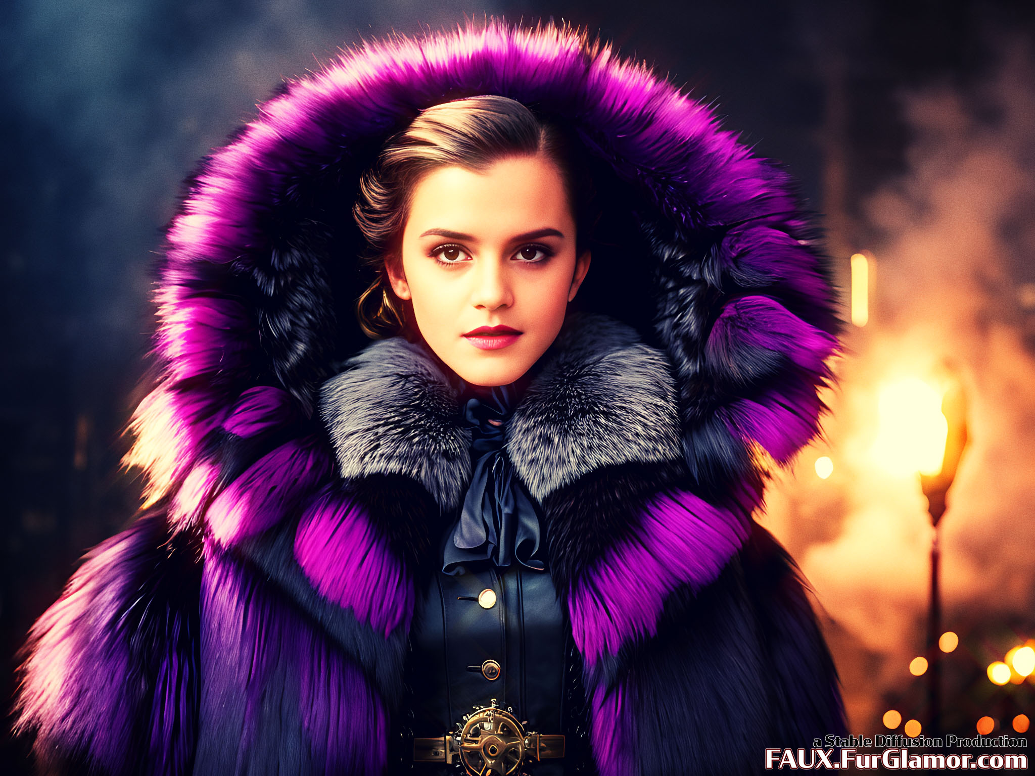Stable Diffusion Render of Emma Watson in a Fur Coat