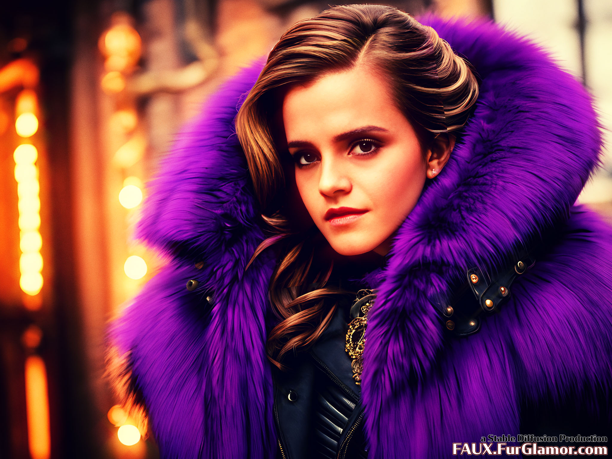 Stable Diffusion Render of Emma Watson in a Fur Coat