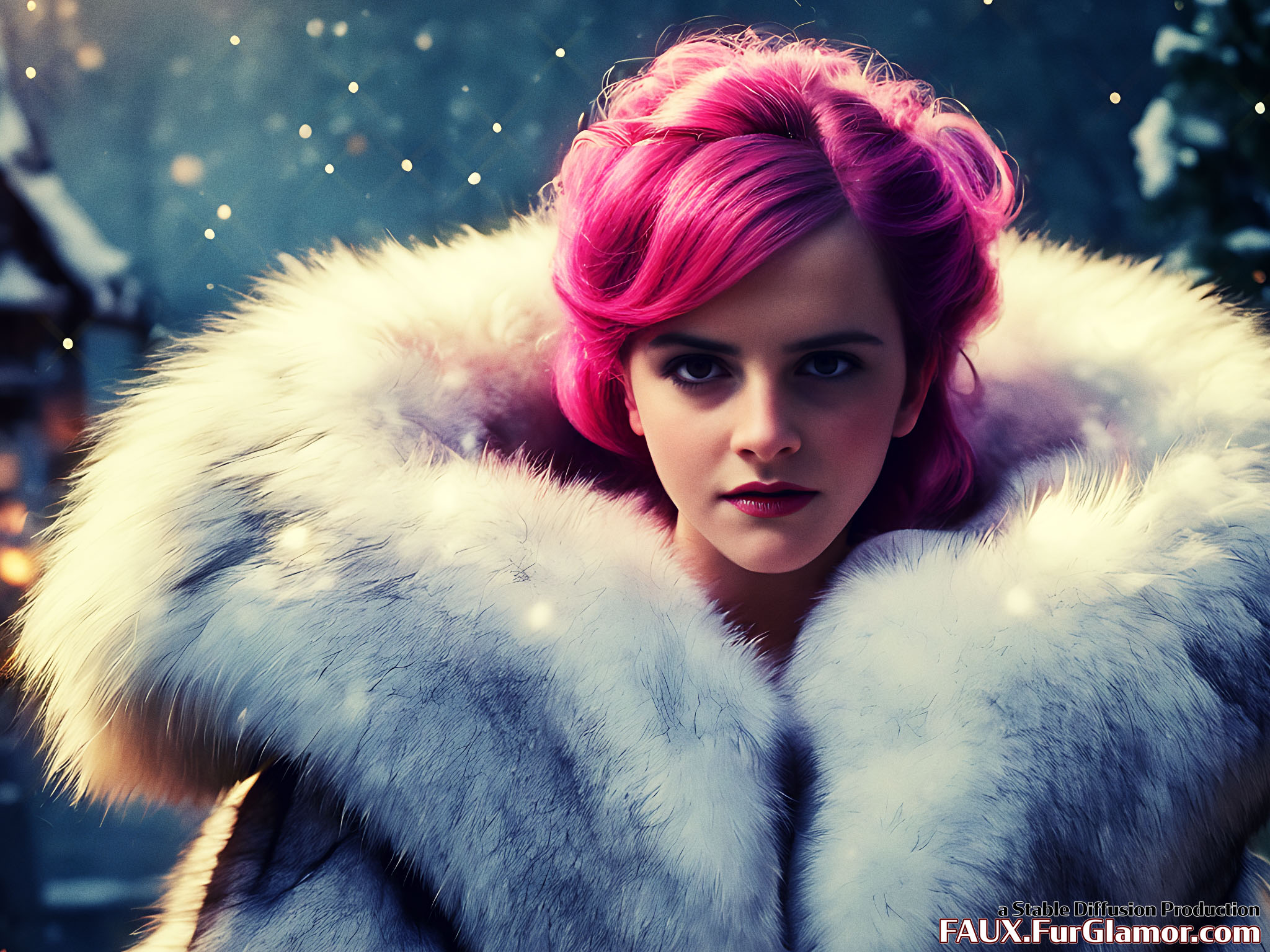 Stable Diffusion Render of Emma Watson in a Fur Coat