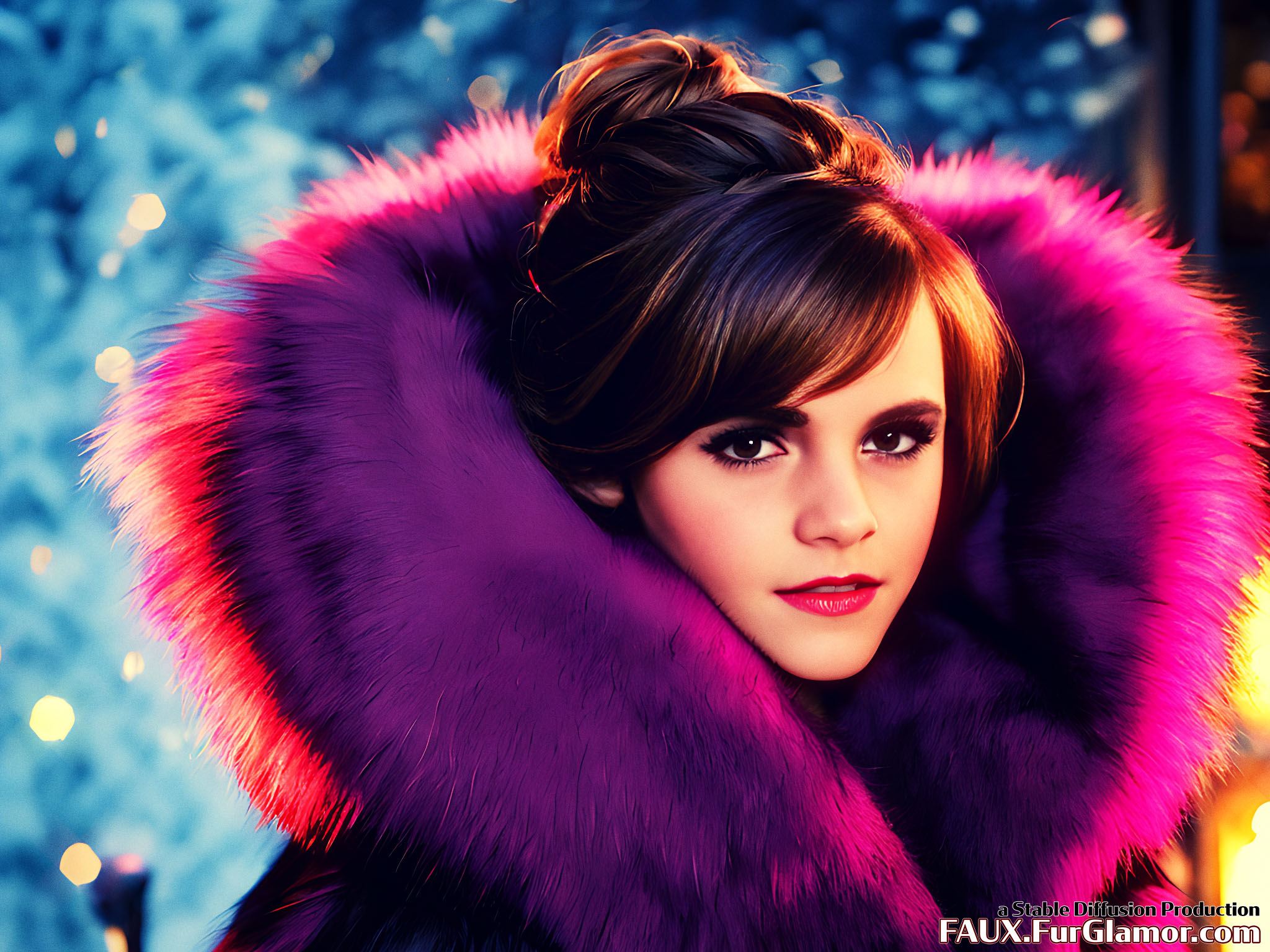 Stable Diffusion Render of Emma Watson in a Fur Coat