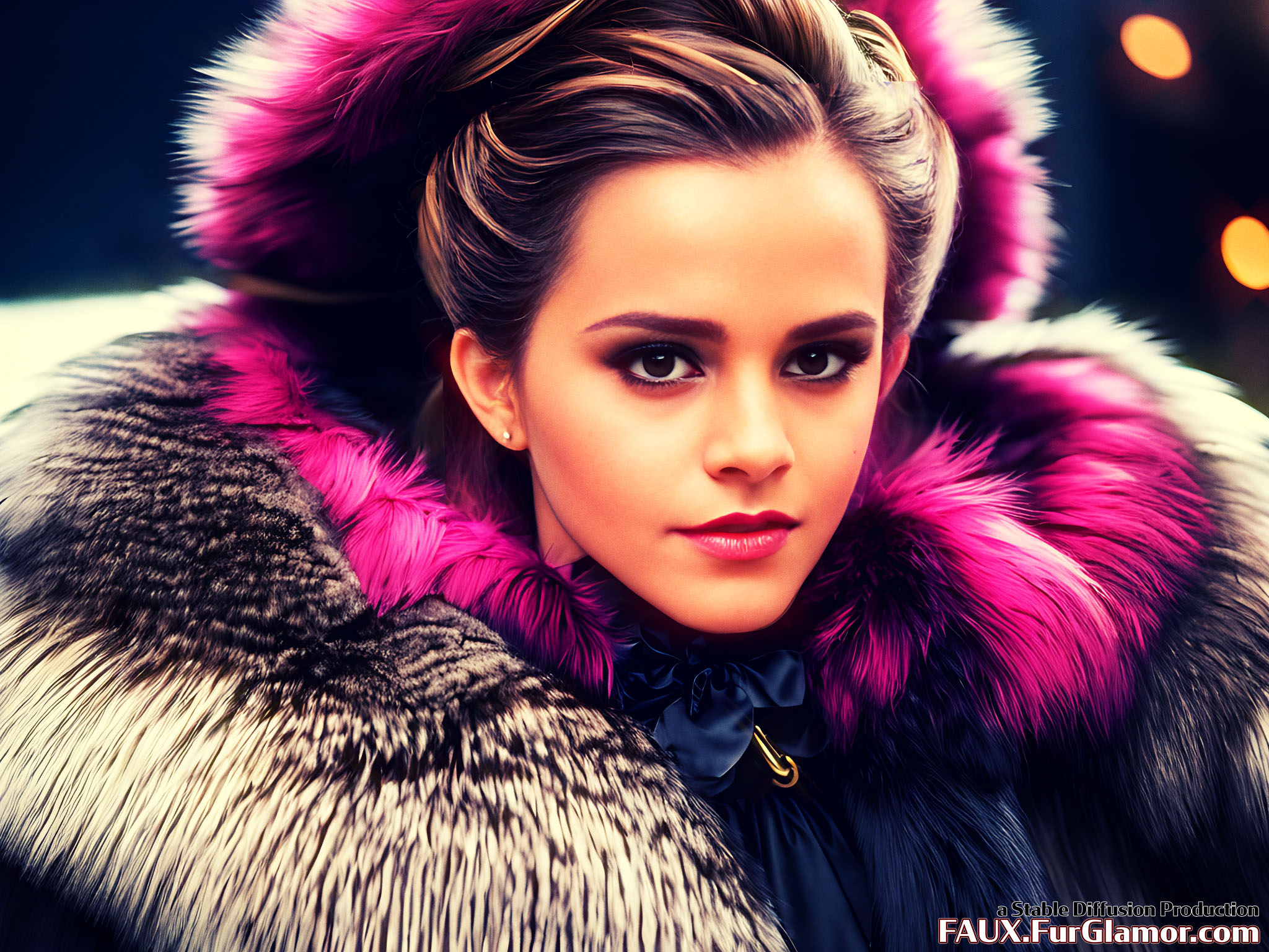 Stable Diffusion Render of Emma Watson in a Fur Coat
