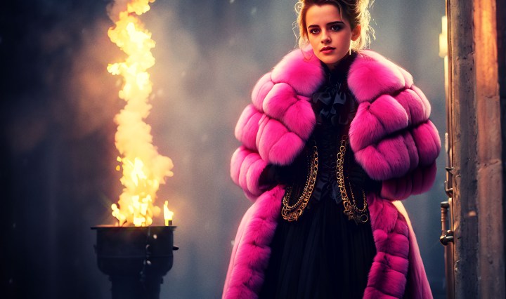 Stable Diffusion Render of Emma Watson in a Fur Coat