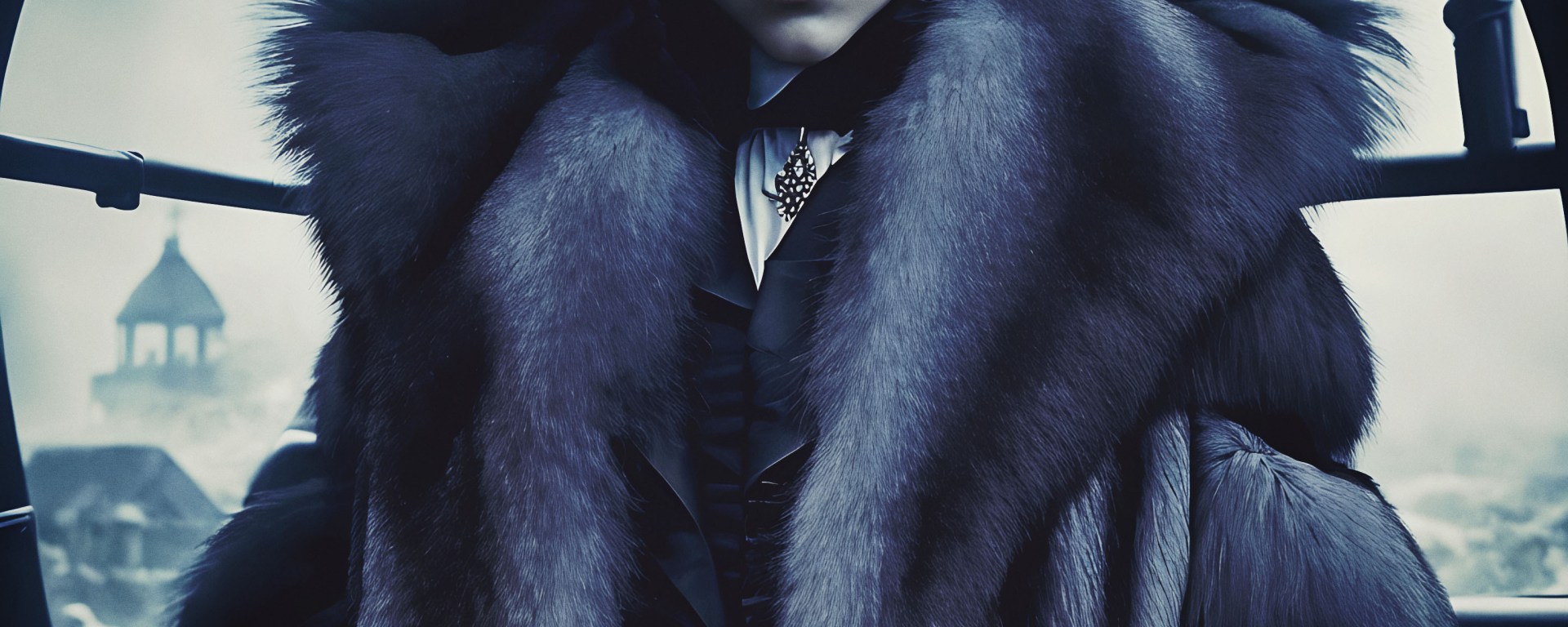 Stable Diffusion Render of Jenna Ortega as Wednesday Wearing a Fur Coat