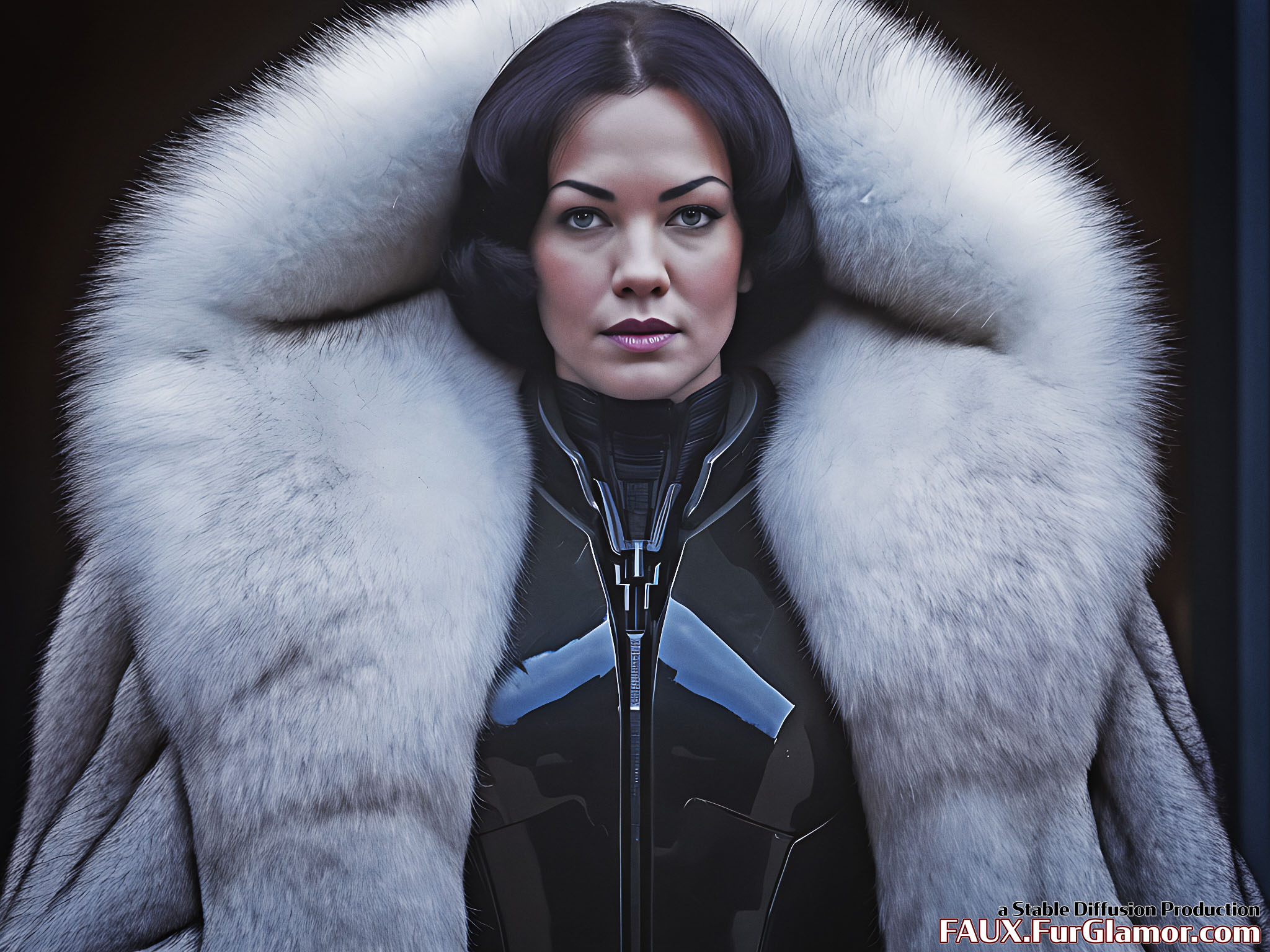 Stable Diffusion Render of Yvonne Strahovski in a Fur Coat