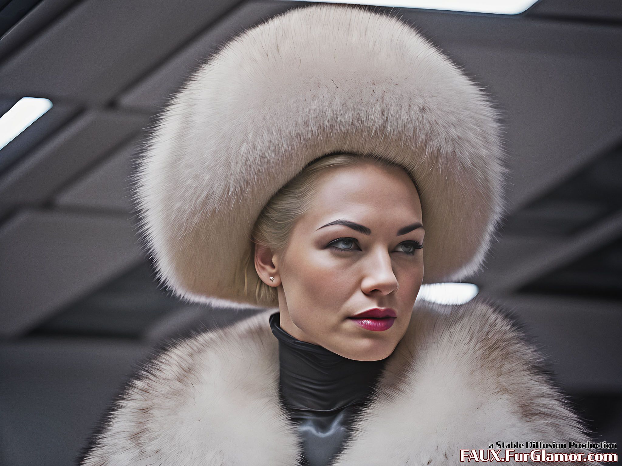 Stable Diffusion Render of Yvonne Strahovski in a Fur Coat