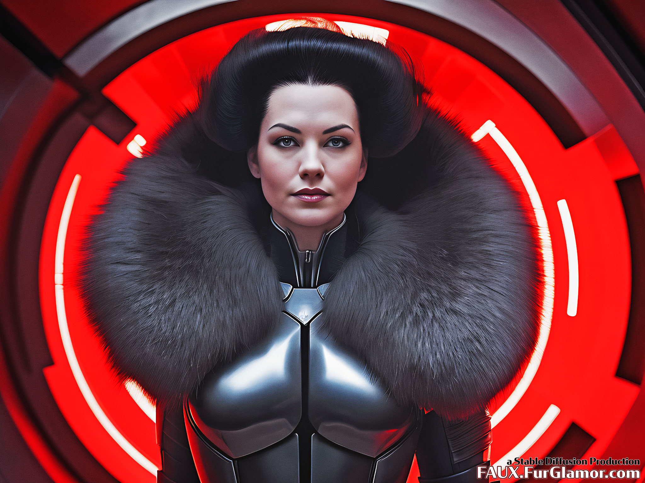 Stable Diffusion Render of Yvonne Strahovski in a Fur Coat