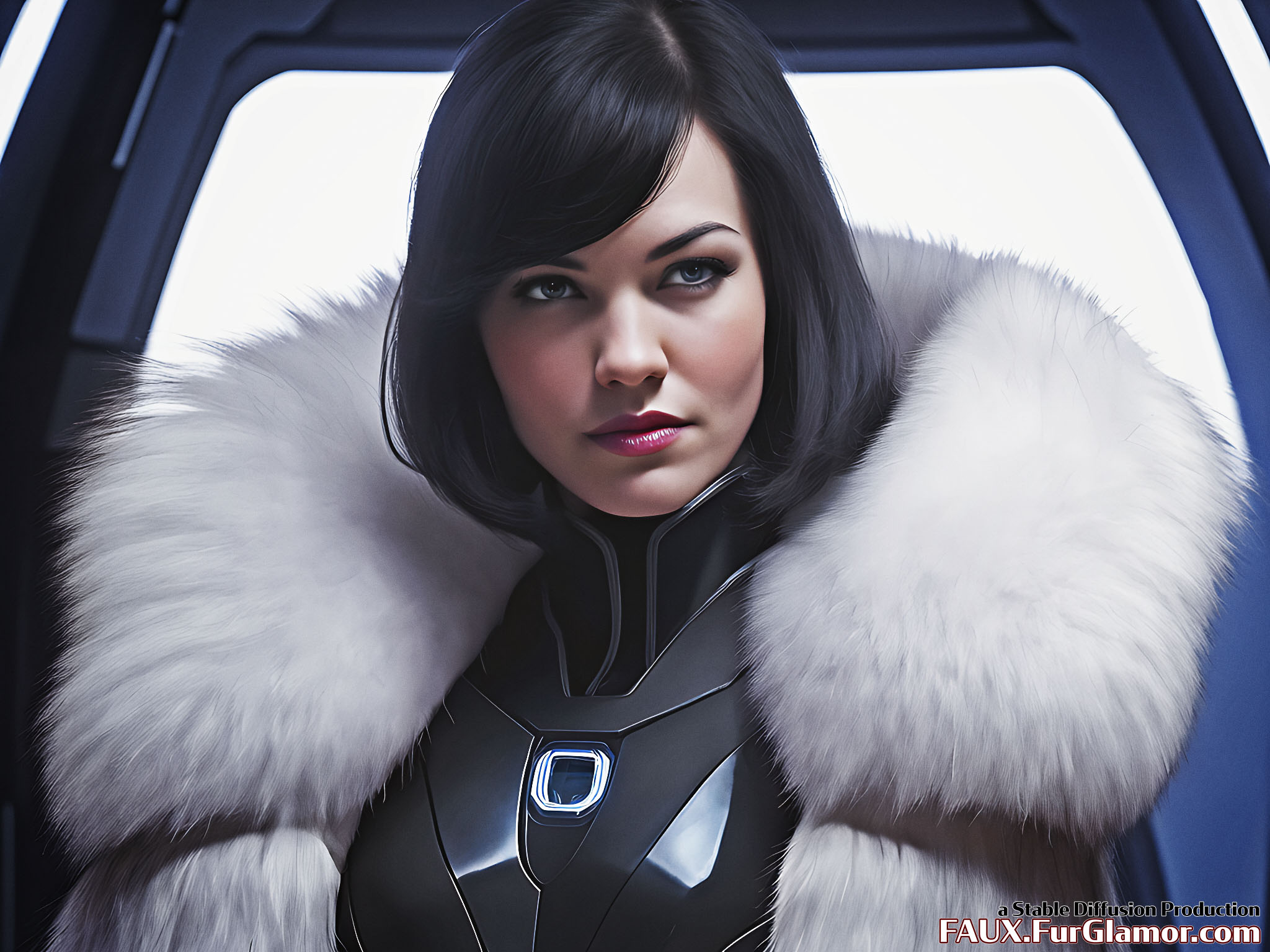 Stable Diffusion Render of Yvonne Strahovski in a Fur Coat