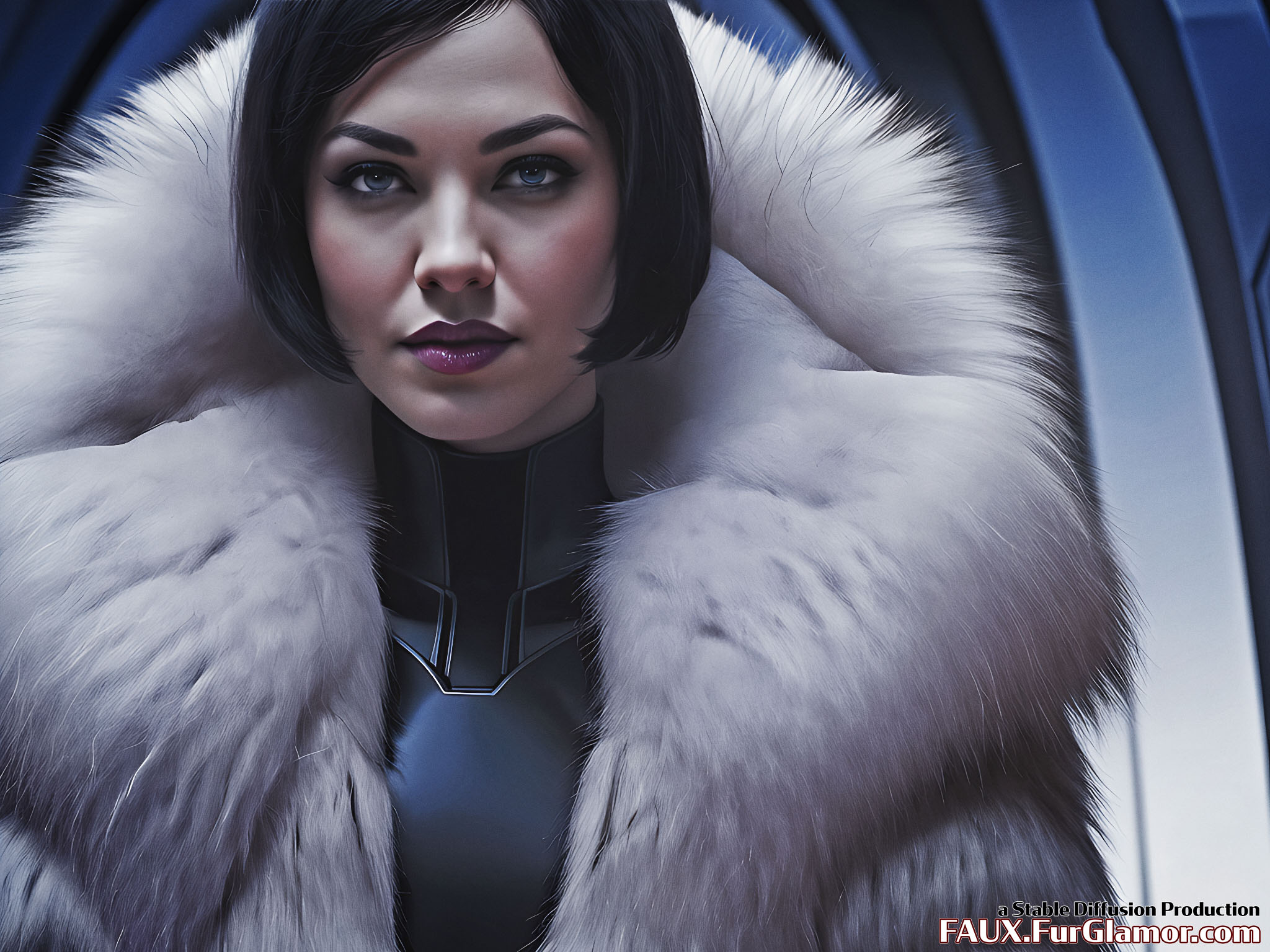 Stable Diffusion Render of Yvonne Strahovski in a Fur Coat