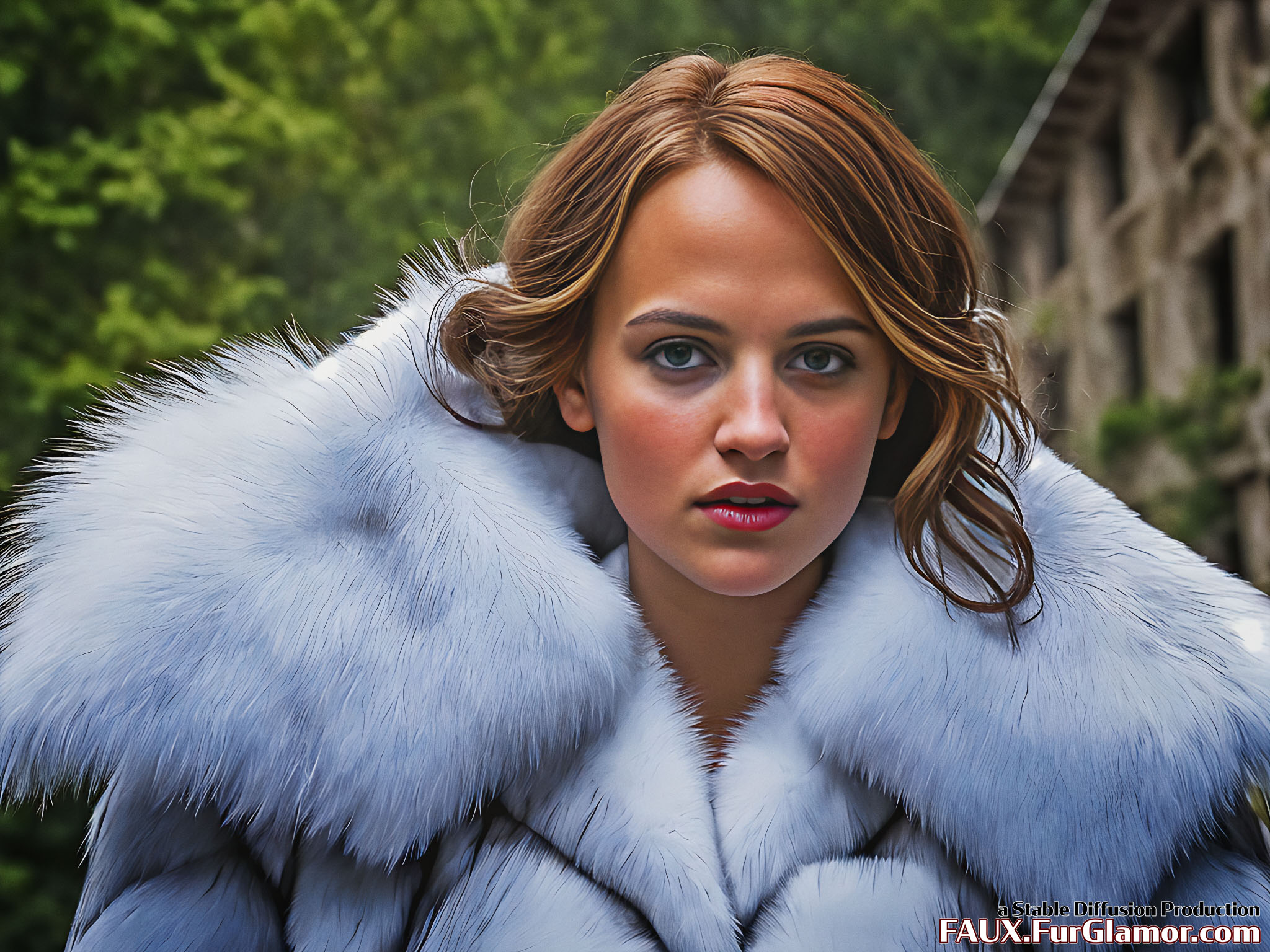 Stable Diffusion Render of Alicia Vikander in a Fur Coat