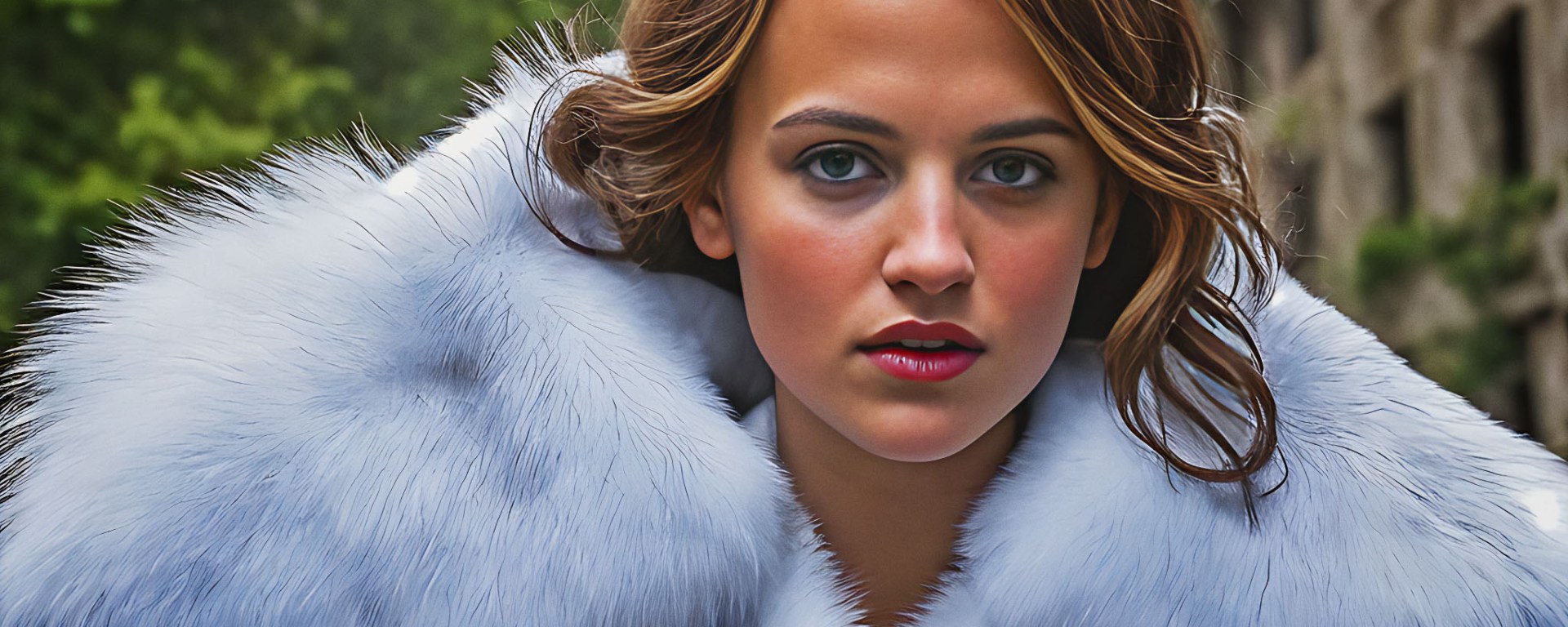 Stable Diffusion Render of Alicia Vikander in a Fur Coat