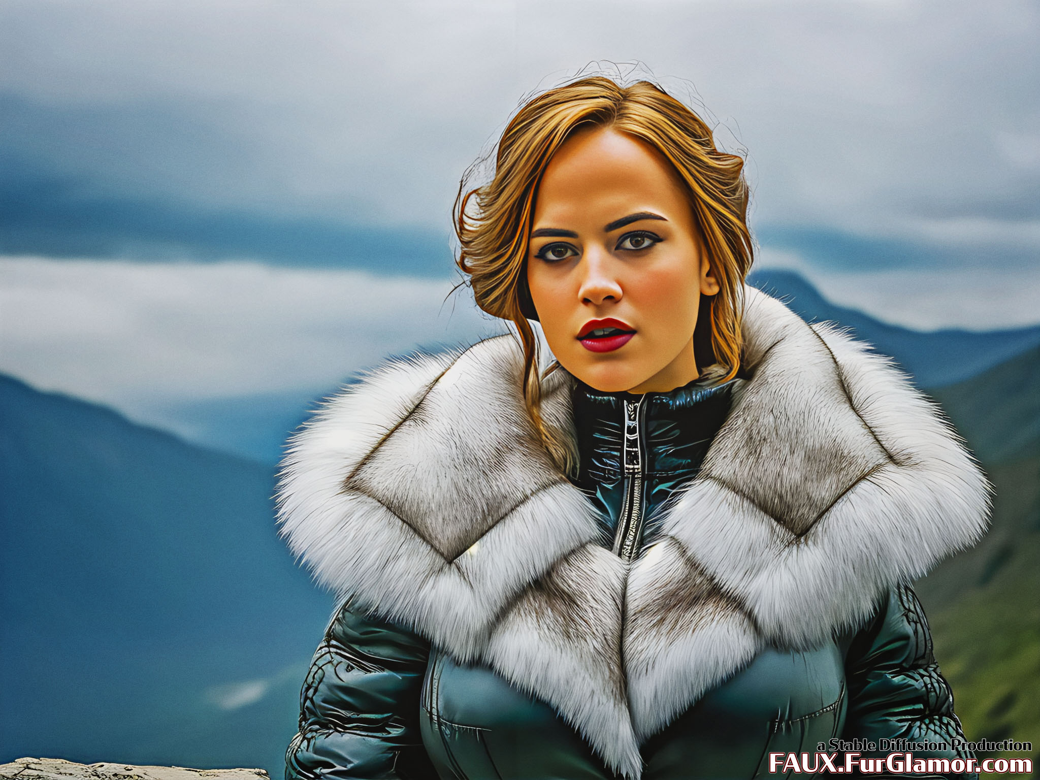 Stable Diffusion Render of Alicia Vikander in a Fur Coat