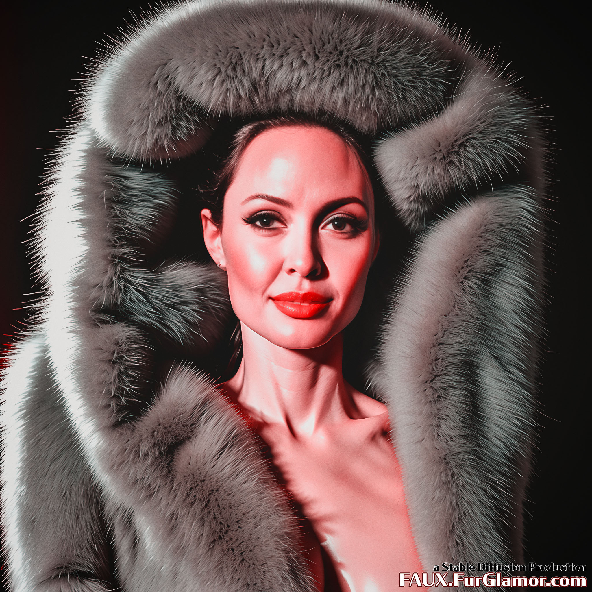 Stable Diffusion Render of Angelina Jolie wearing a Fur Coat
