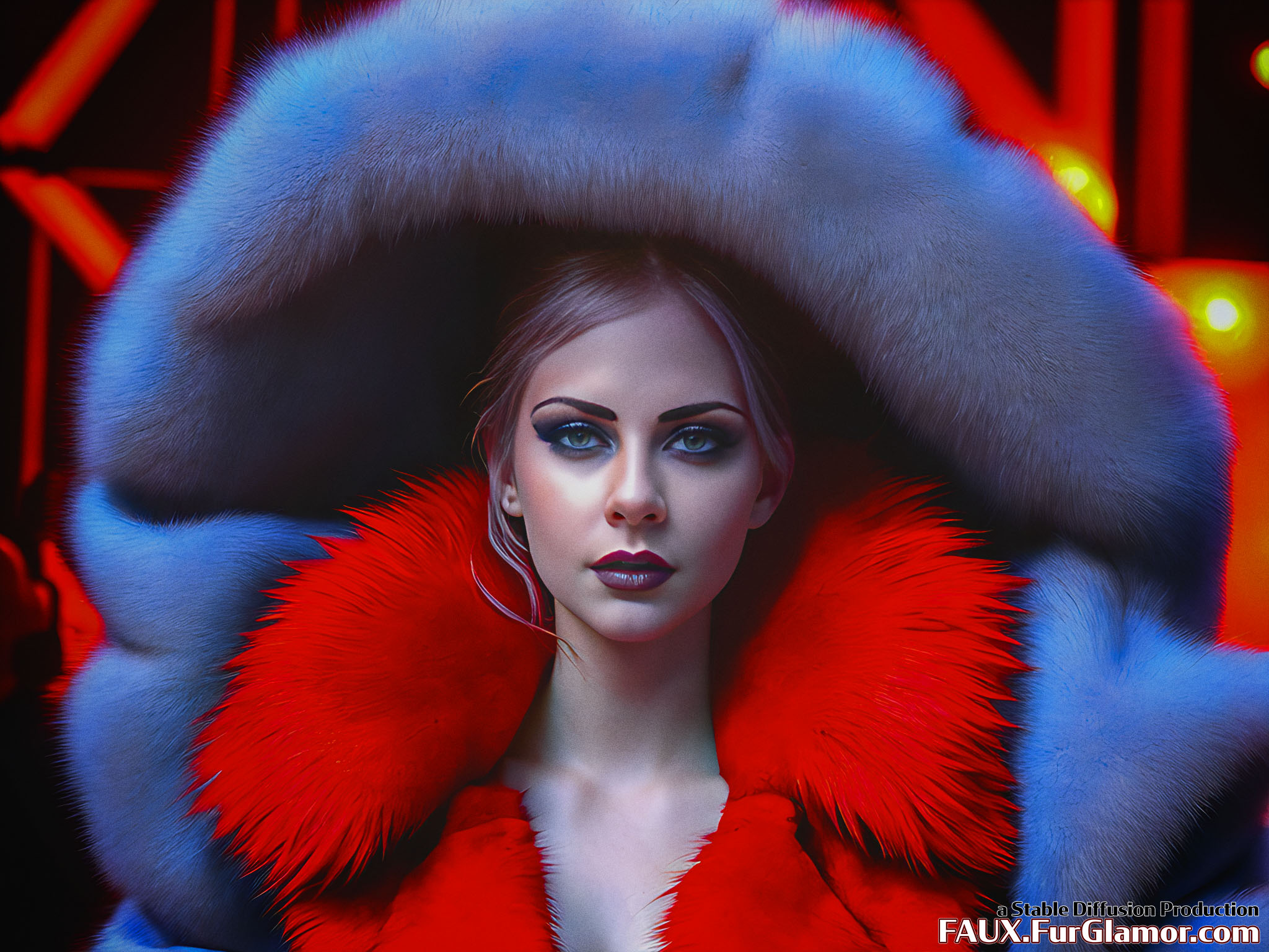 Stable Diffusion Render of Avril Lavigne in a Fur Coat
