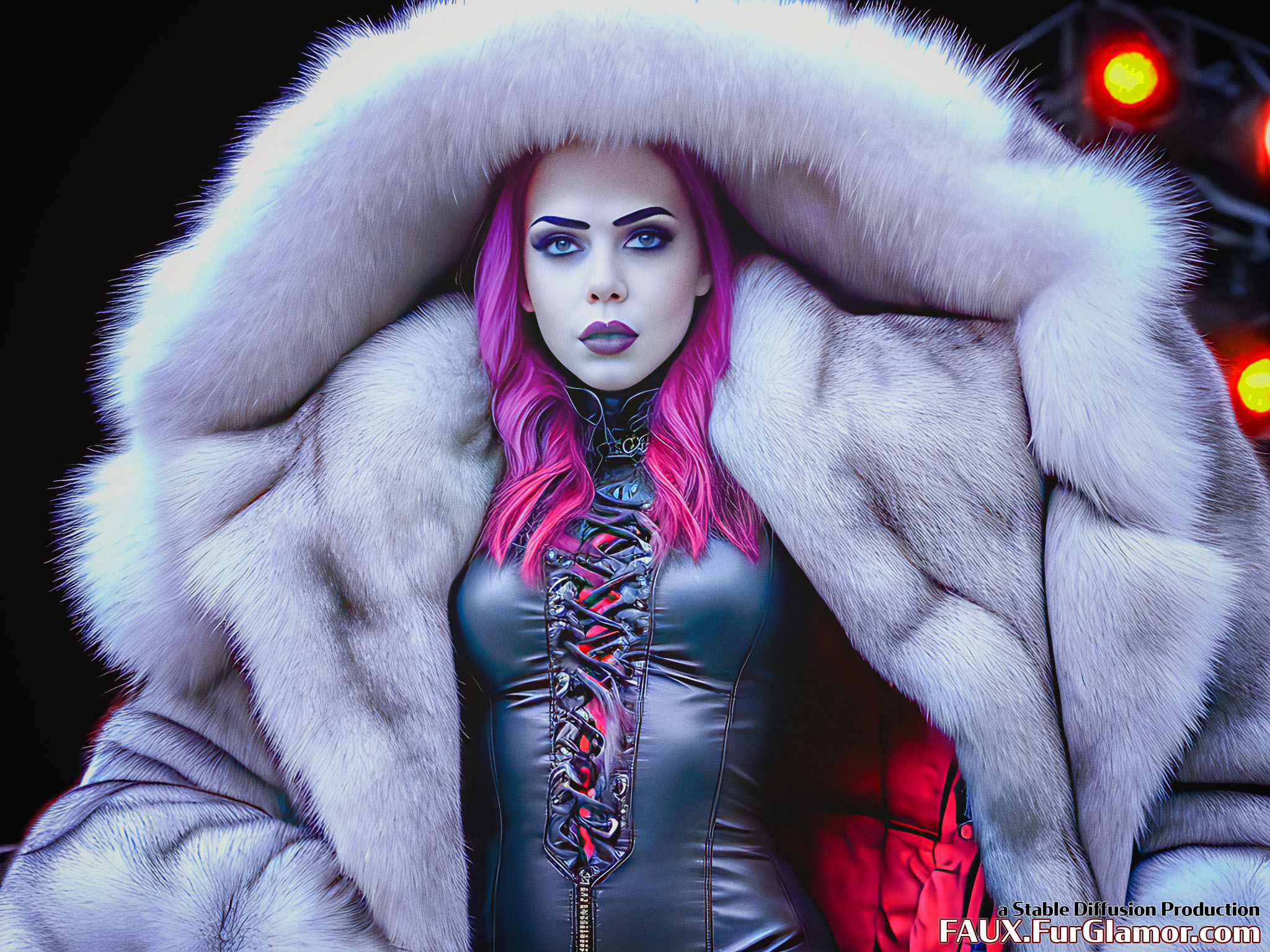 Stable Diffusion Render of Avril Lavigne in a Fur Coat