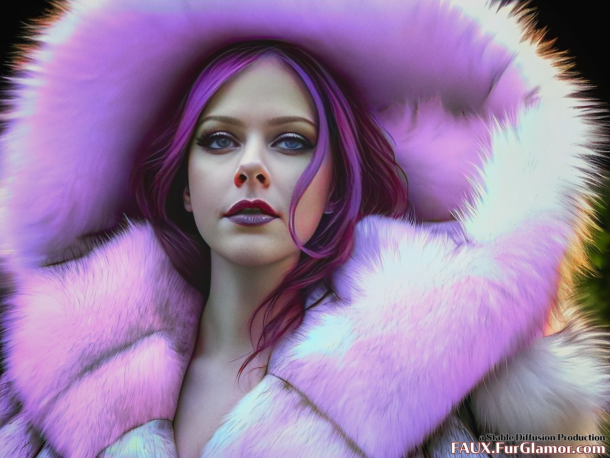 Stable Diffusion Render of Avril Lavigne in a Fur Coat