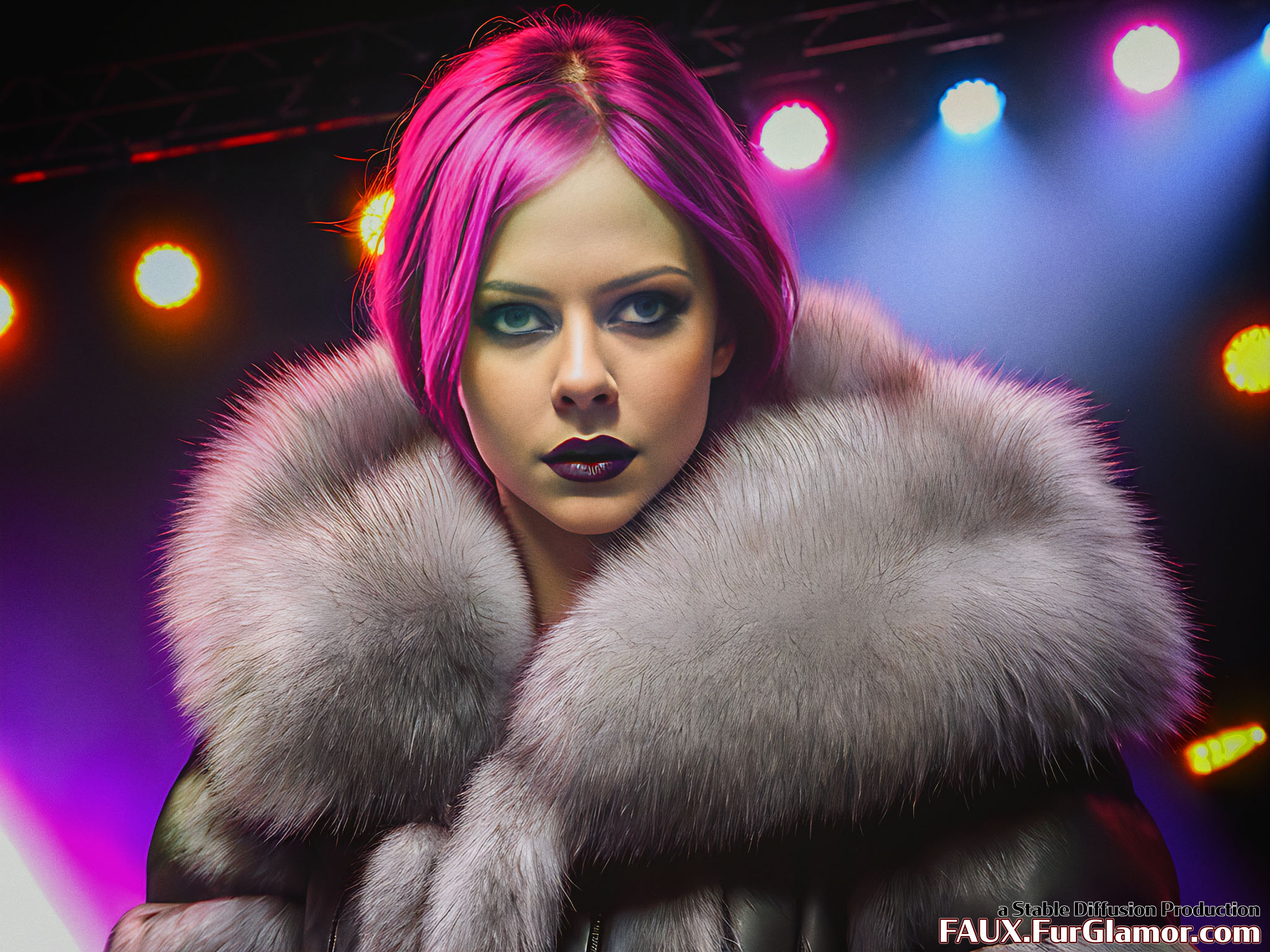 Stable Diffusion Render of Avril Lavigne in a Fur Coat