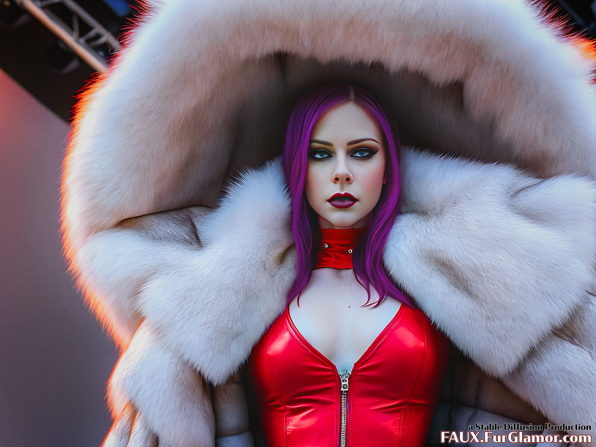 Stable Diffusion Render of Avril Lavigne in a Fur Coat