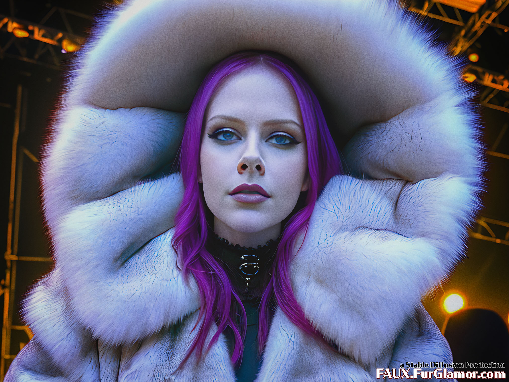 Stable Diffusion Render of Avril Lavigne in a Fur Coat