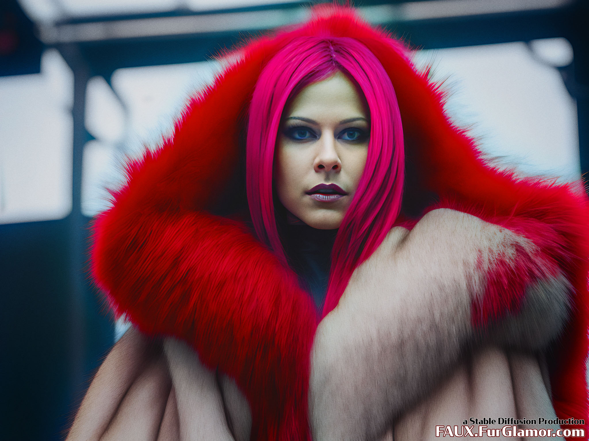 Stable Diffusion Render of Avril Lavigne in a Fur Coat