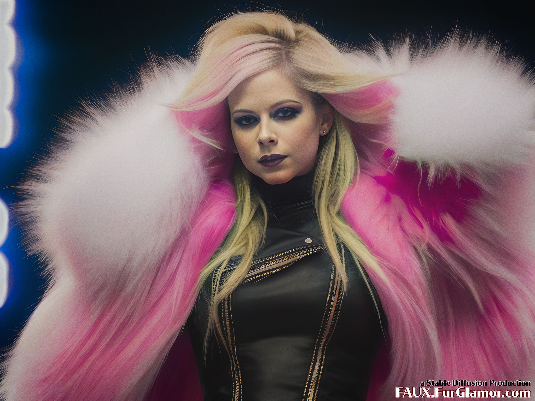 Stable Diffusion Render of Avril Lavigne in a Fur Coat