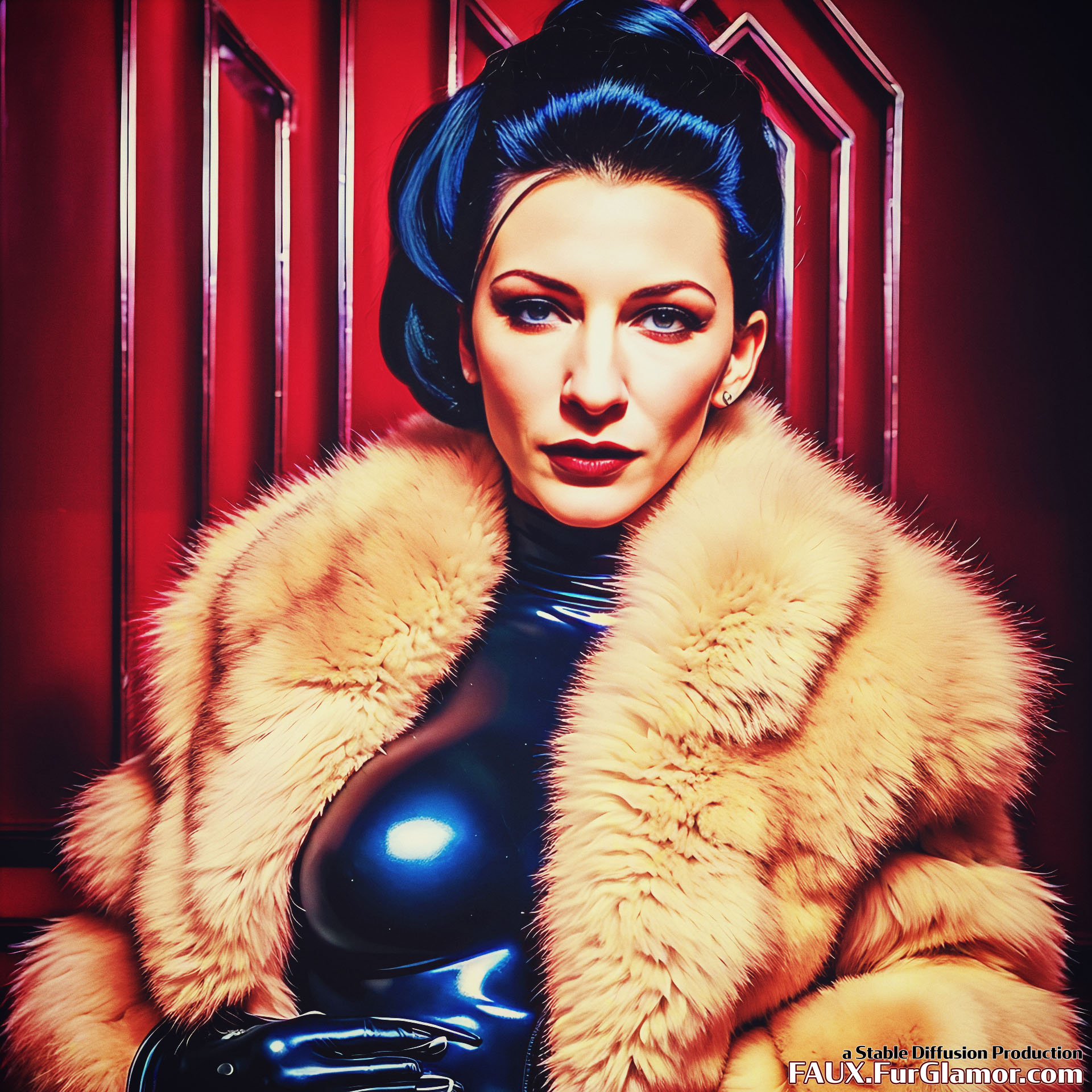 Stable Diffusion Render of Cate Blanchett in a Fur Coat - FauxFurGlamor