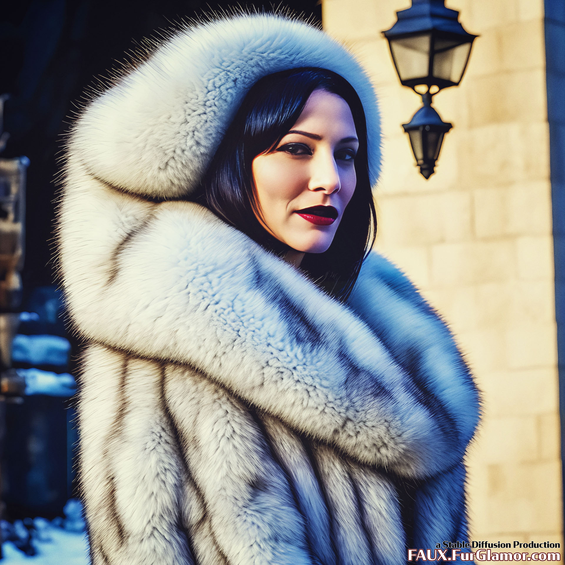 Stable Diffusion Render of Cate Blanchett in a Fur Coat - FauxFurGlamor