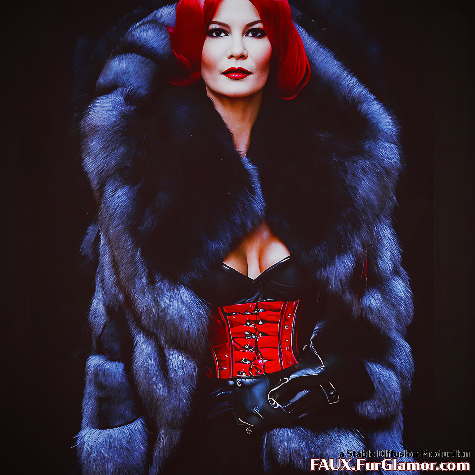 Stable Diffusion Render of Catherine Zeta-Jones in a Fur Coat