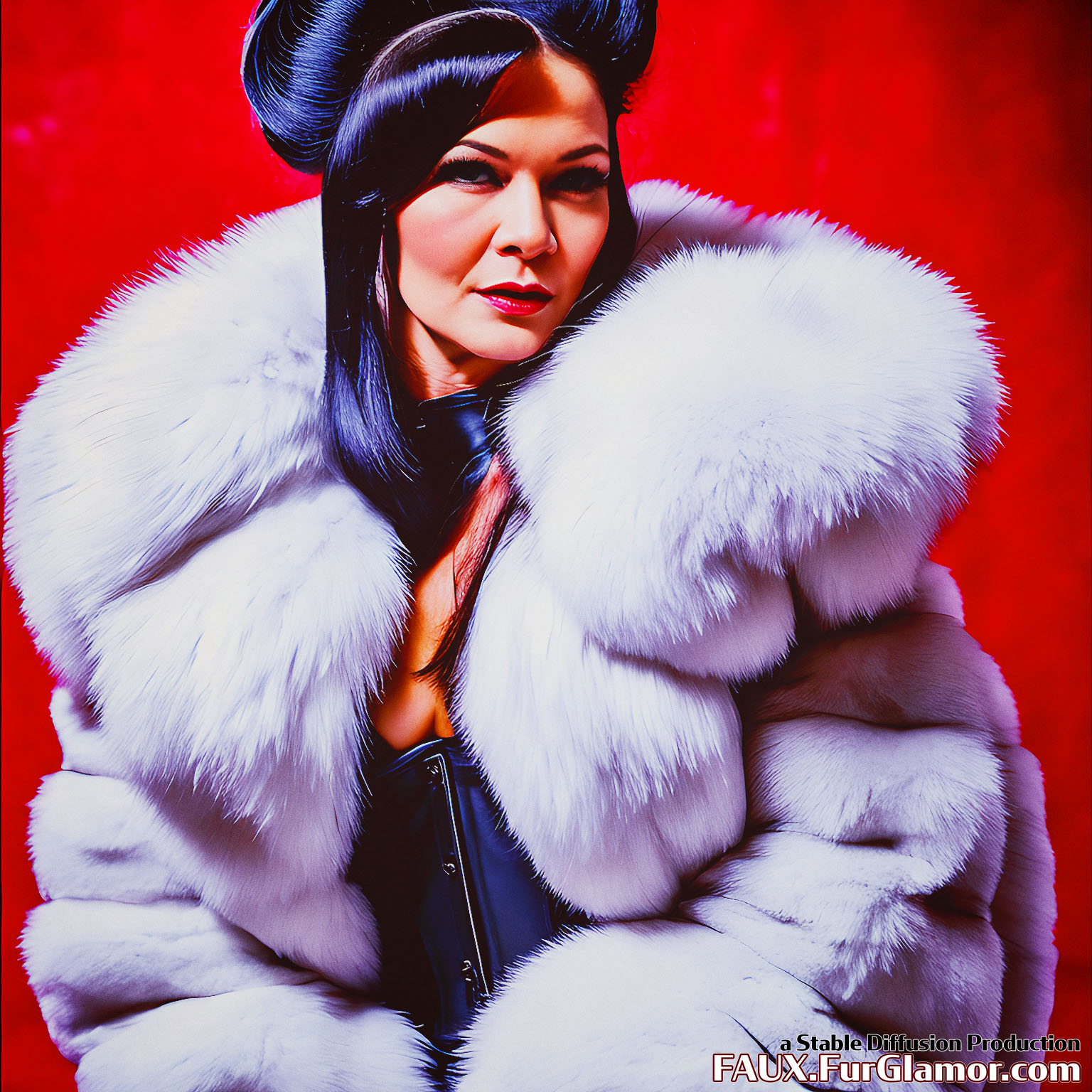 Stable Diffusion Render of Catherine Zeta-Jones in a Fur Coat