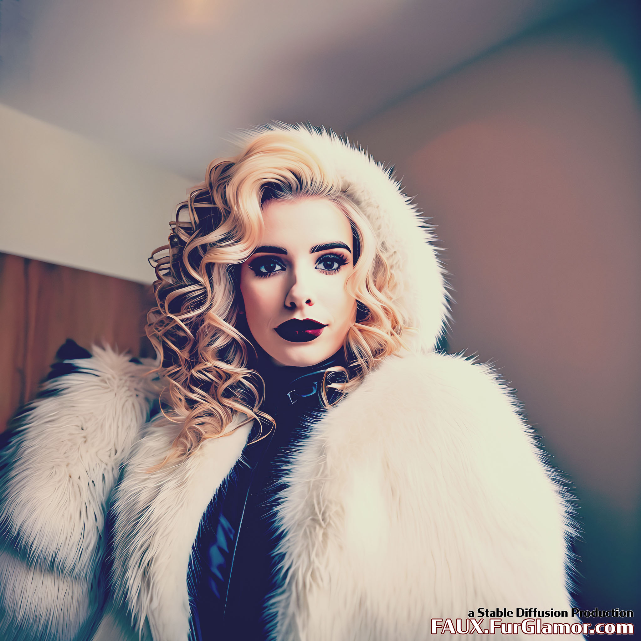 Stable Diffusion Render of Emma Roberts in a Fur Coat
