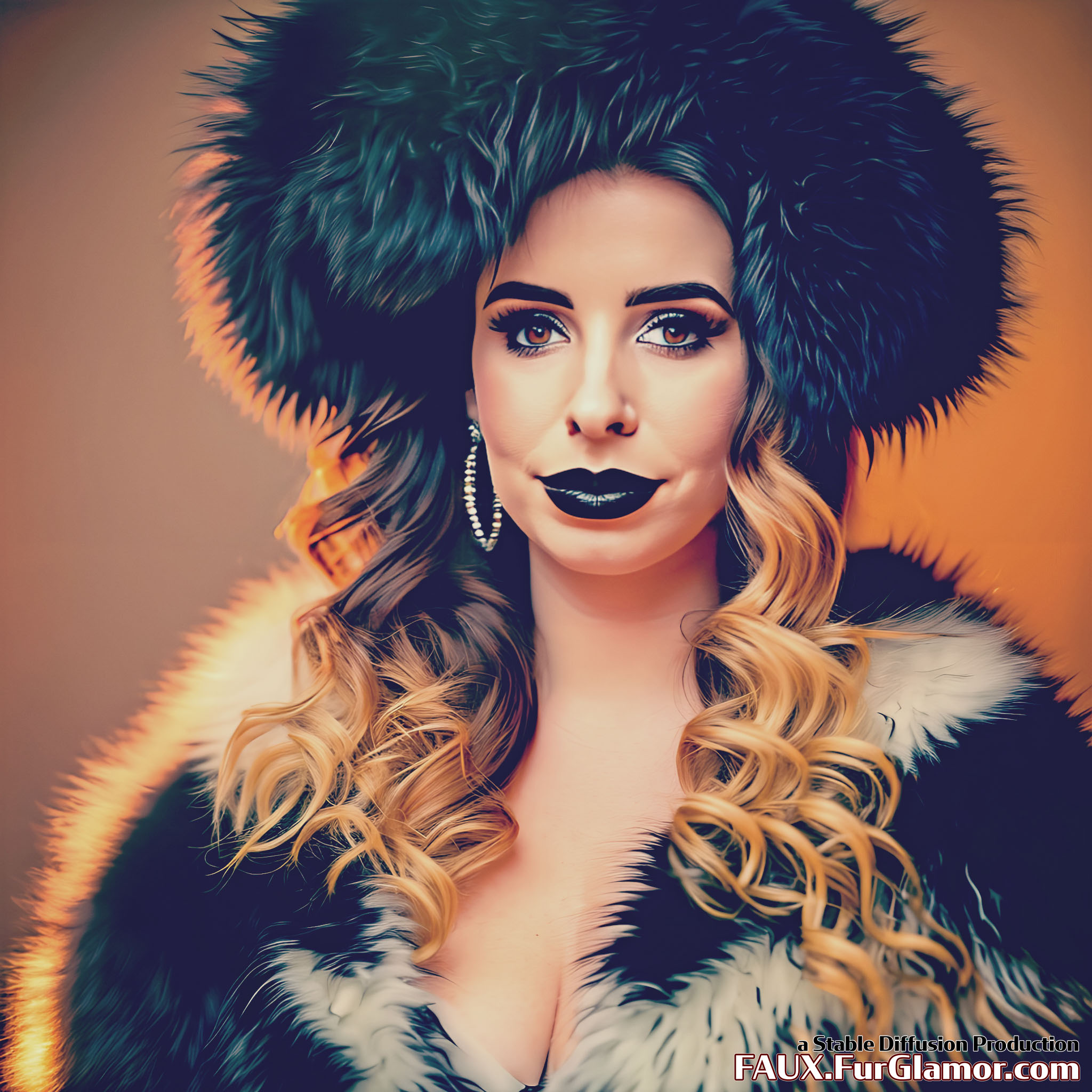 Stable Diffusion Render of Emma Roberts in a Fur Coat