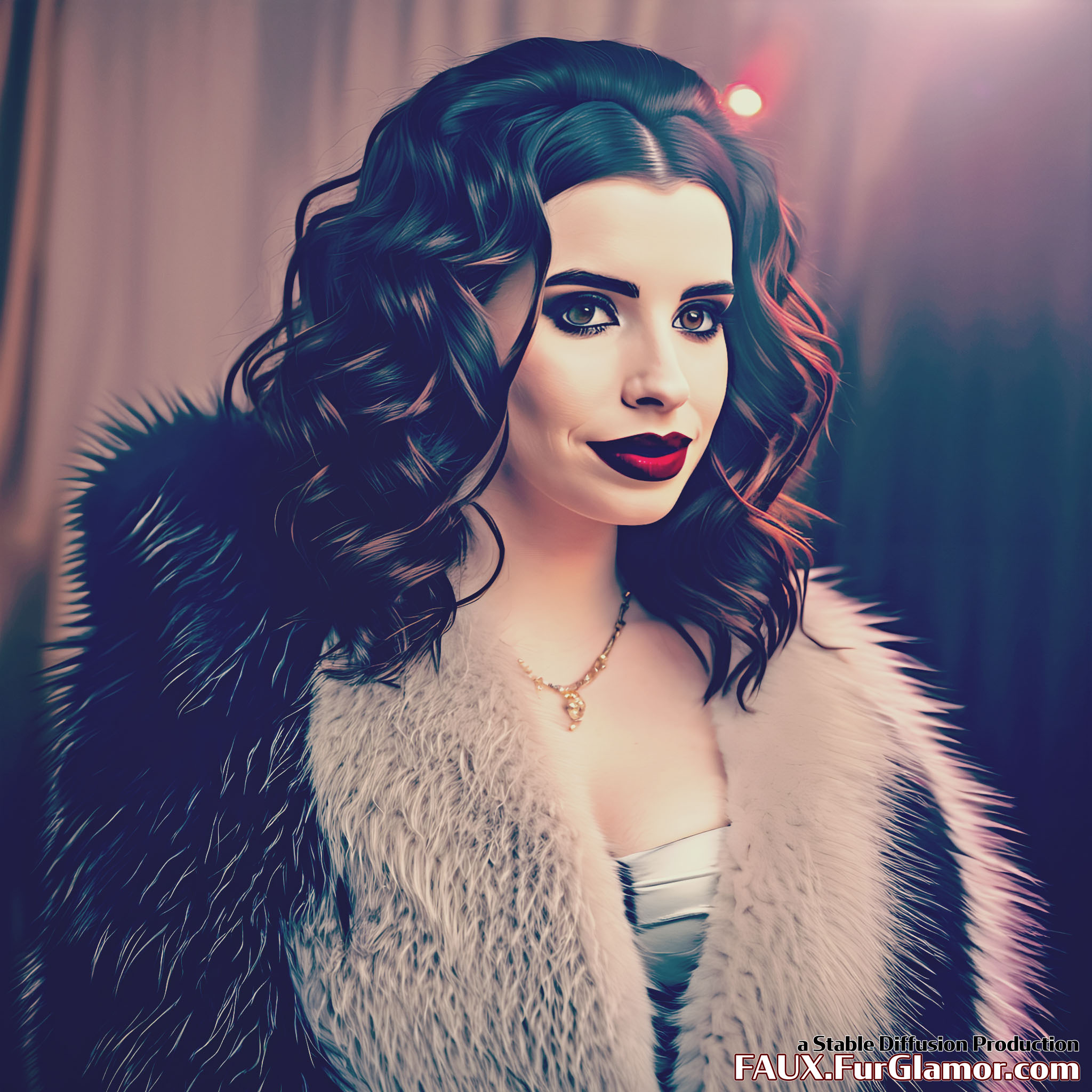 Stable Diffusion Render of Emma Roberts in a Fur Coat