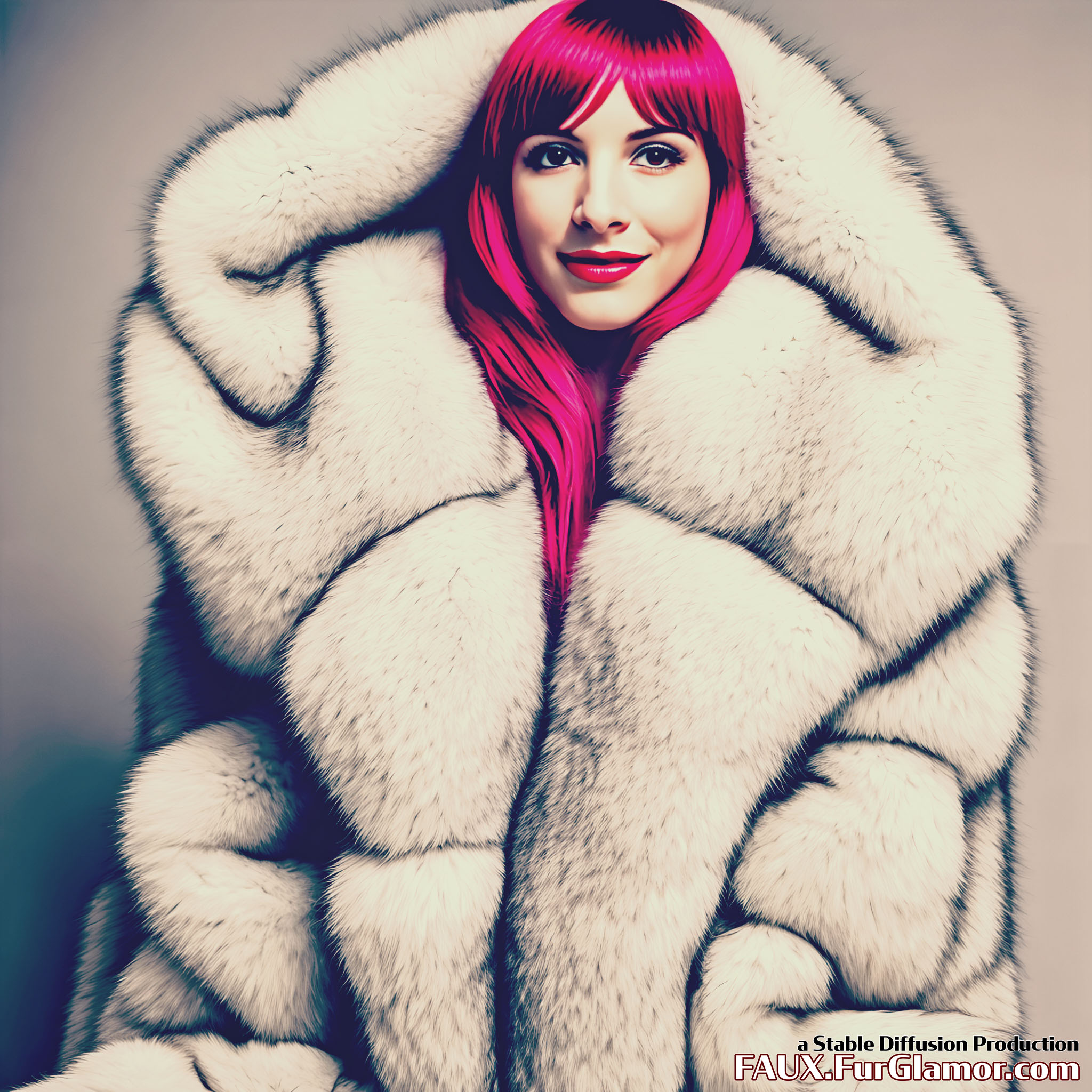 Stable Diffusion Render of Emma Roberts in a Fur Coat