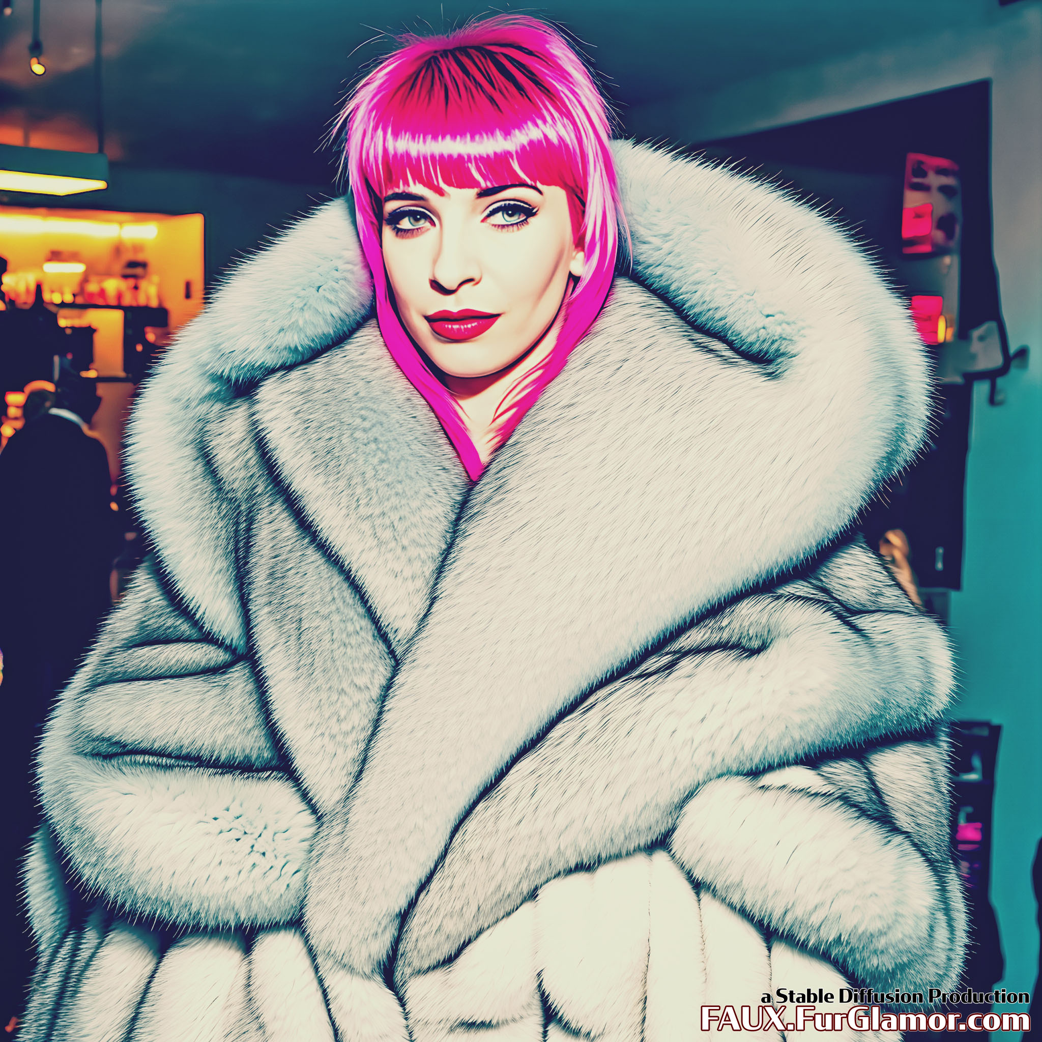 Stable Diffusion Render of Emma Roberts in a Fur Coat