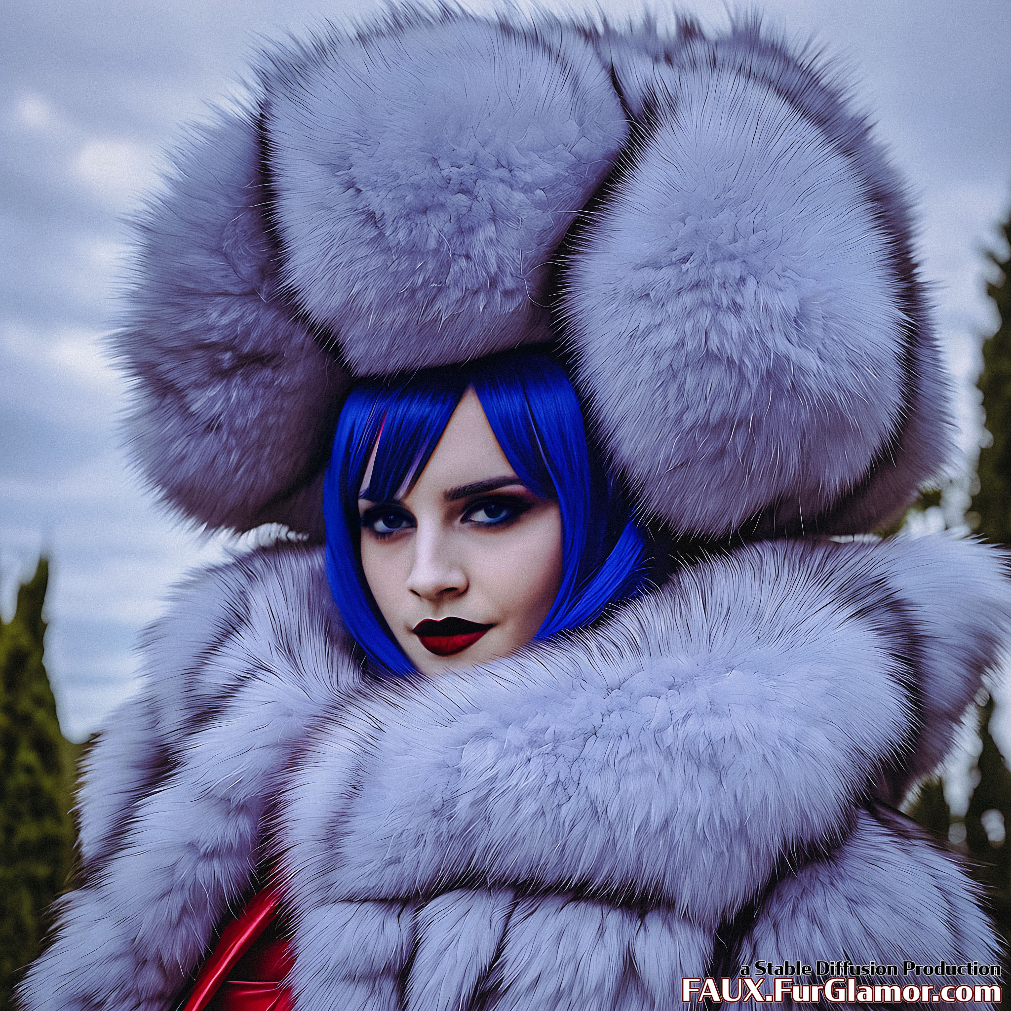 Stable Diffusion Render of Emma Watson in a Fur Coat