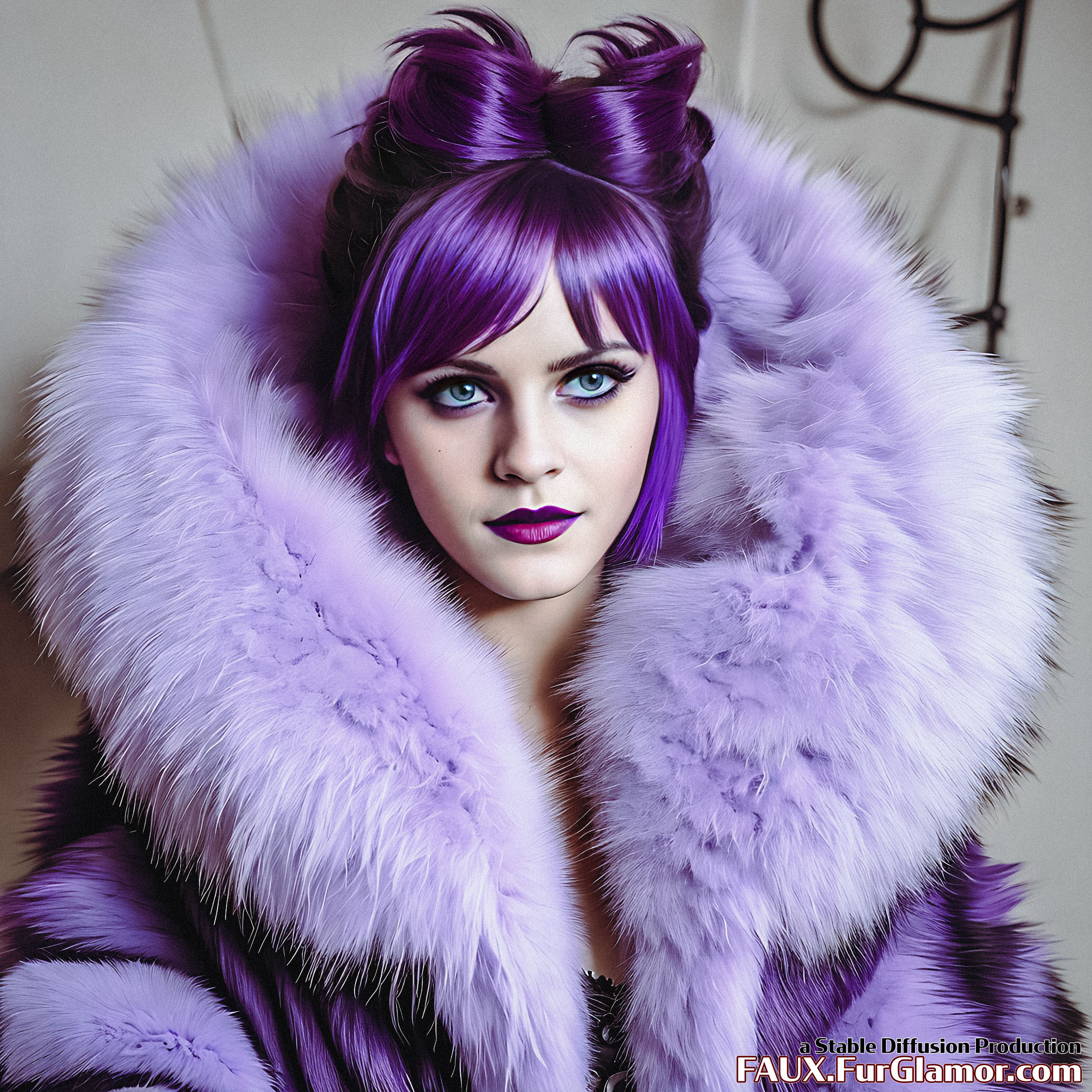 Stable Diffusion Render of Emma Watson in a Fur Coat