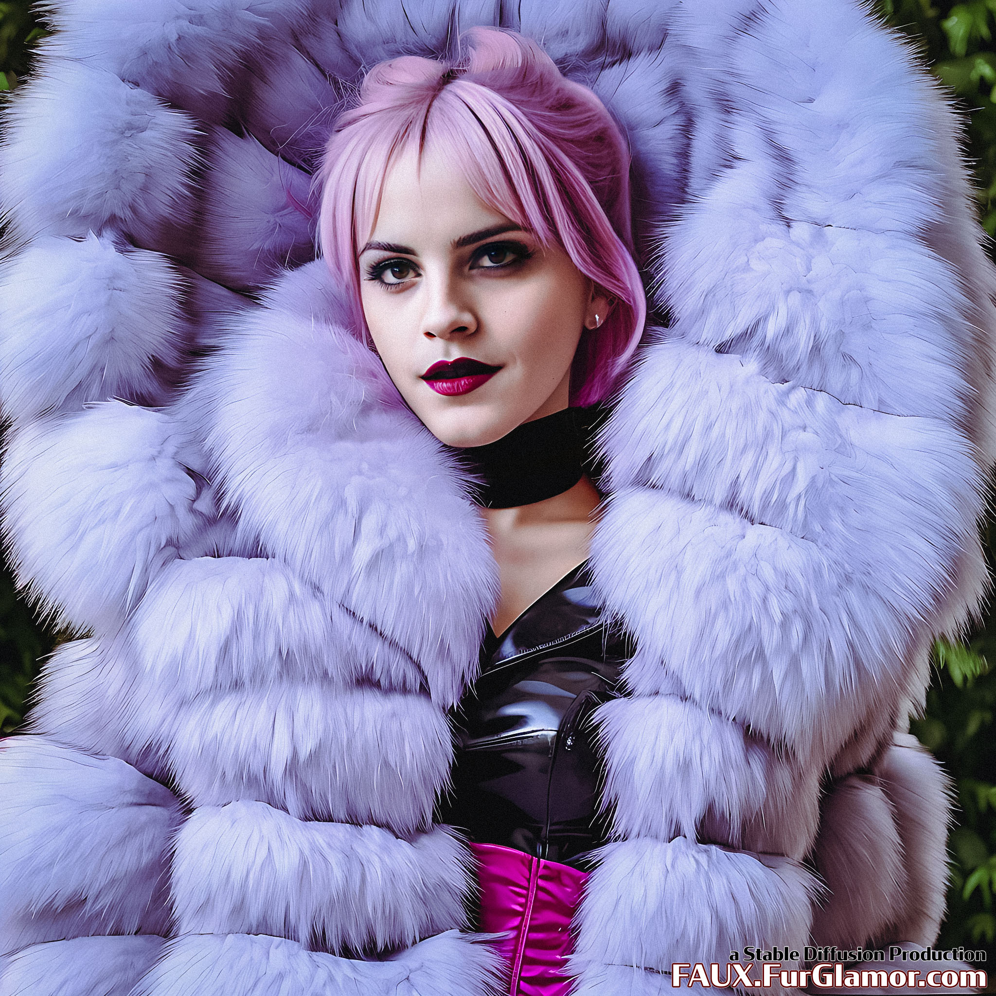 Stable Diffusion Render of Emma Watson in a Fur Coat