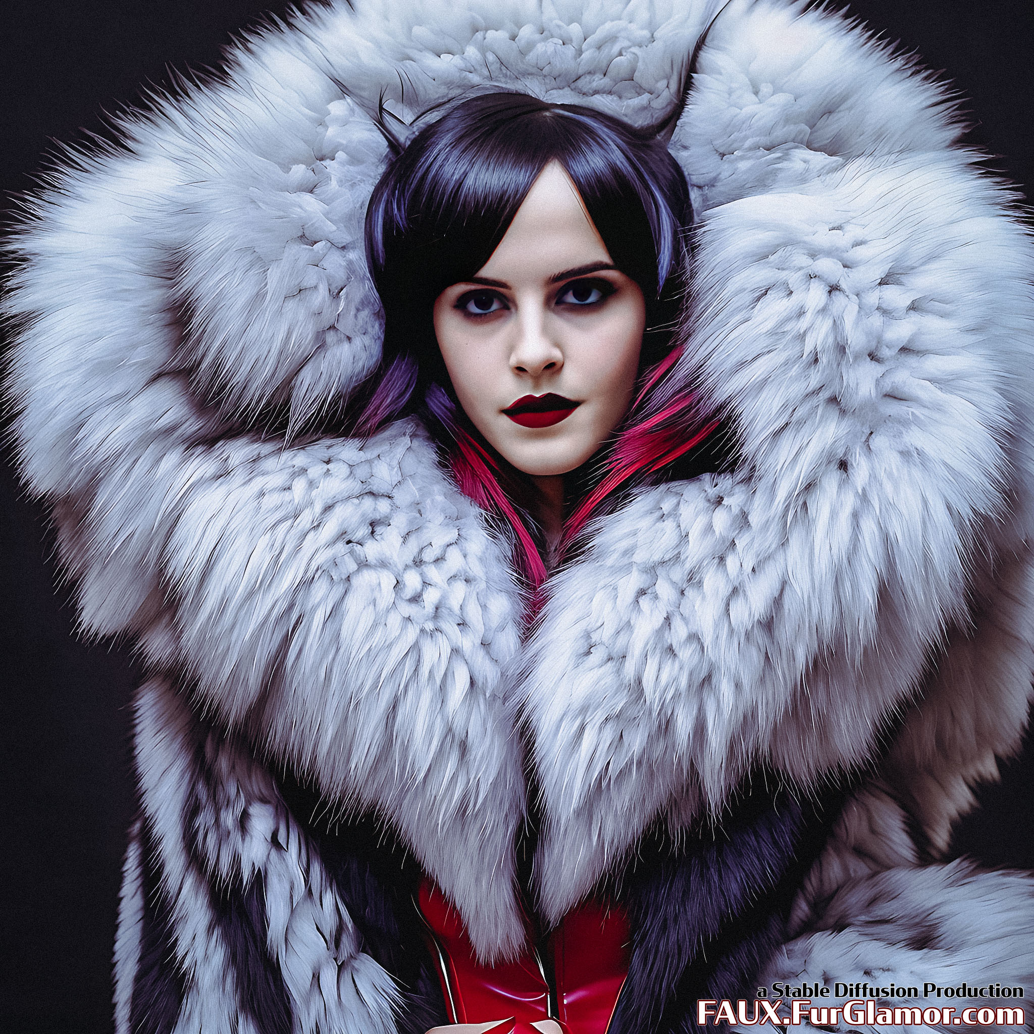 Stable Diffusion Render of Emma Watson in a Fur Coat