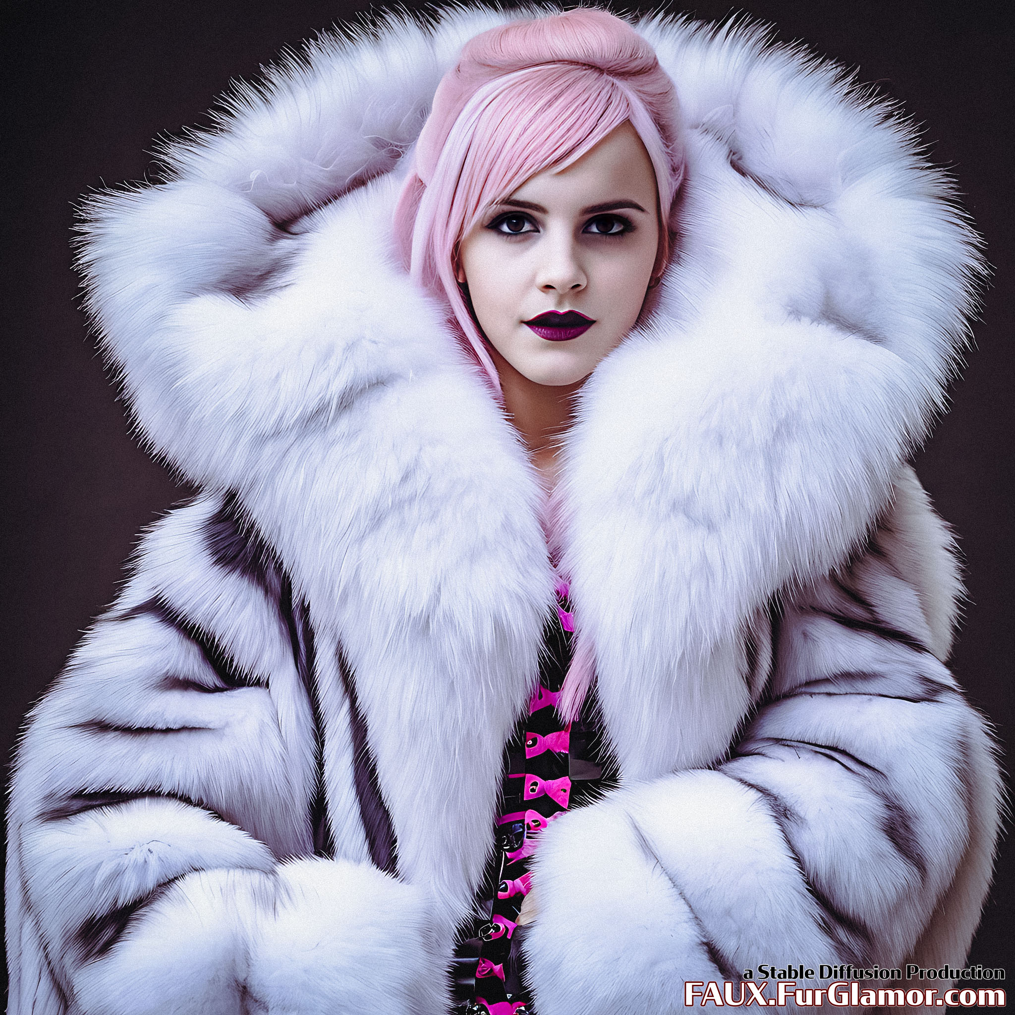 Stable Diffusion Render of Emma Watson in a Fur Coat