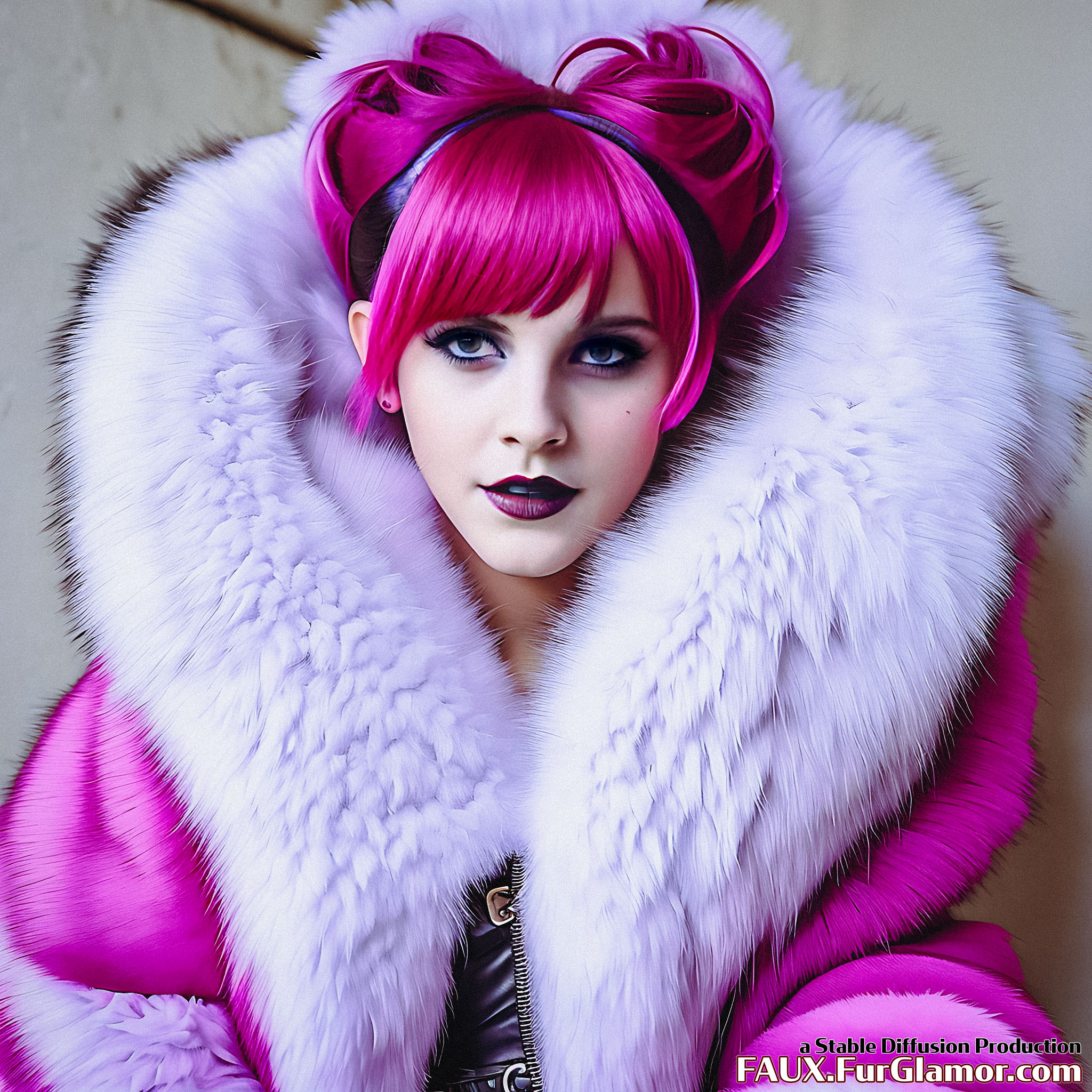 Stable Diffusion Render of Emma Watson in a Fur Coat