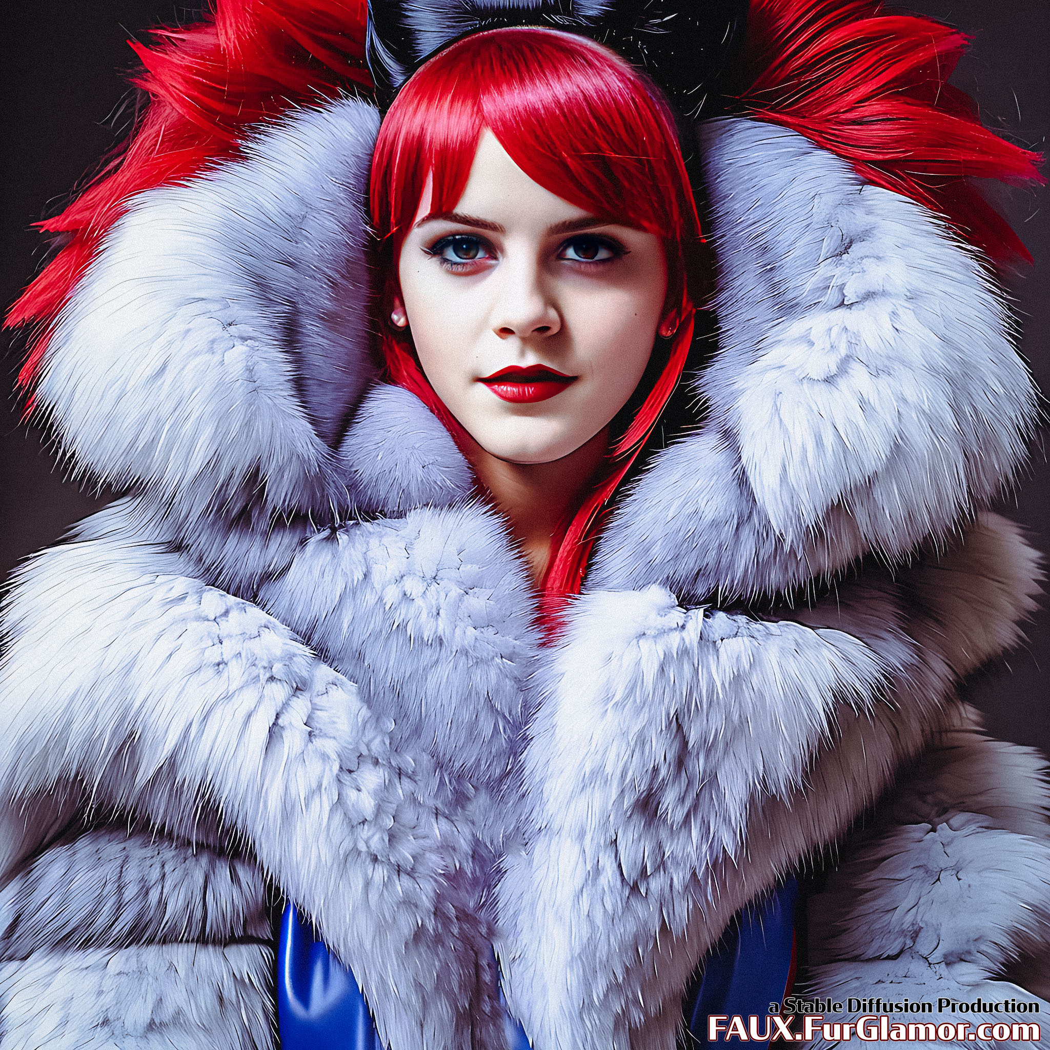 Stable Diffusion Render of Emma Watson in a Fur Coat