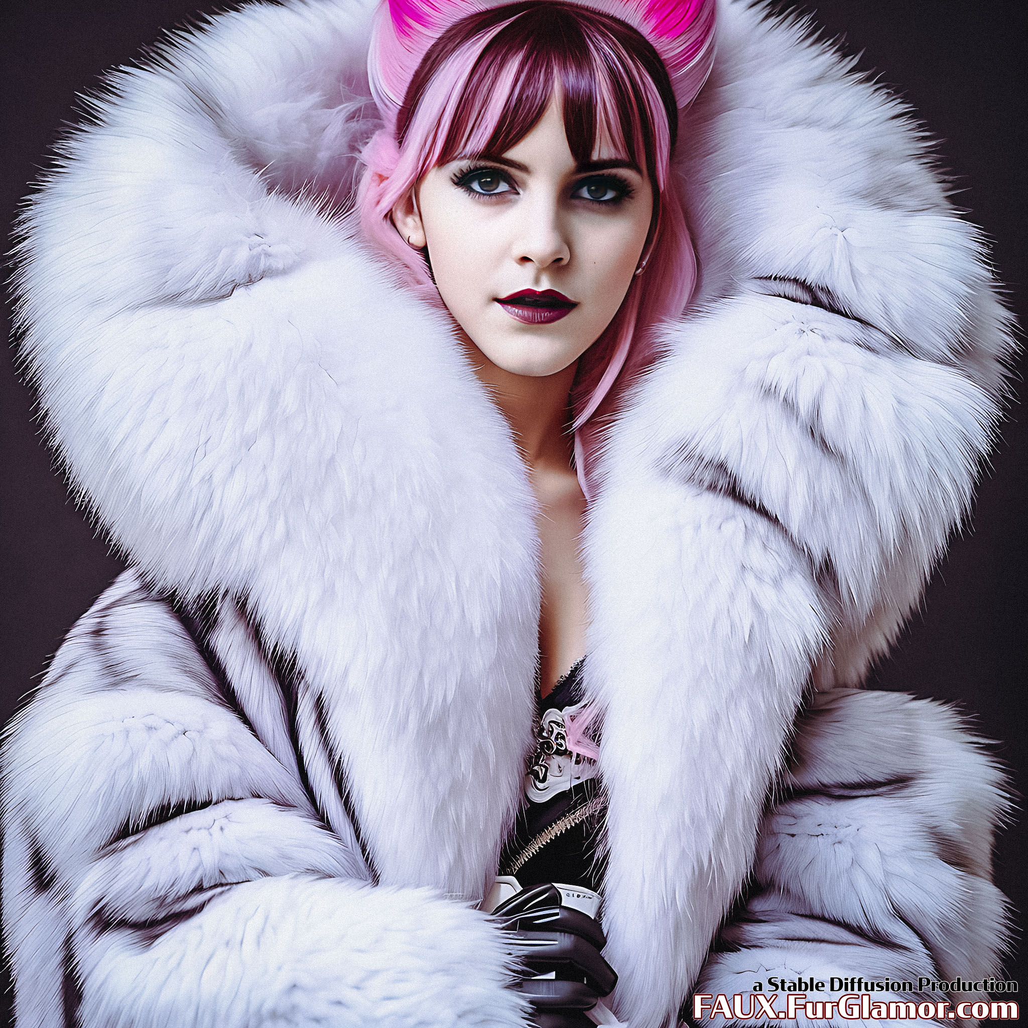 Stable Diffusion Render of Emma Watson in a Fur Coat