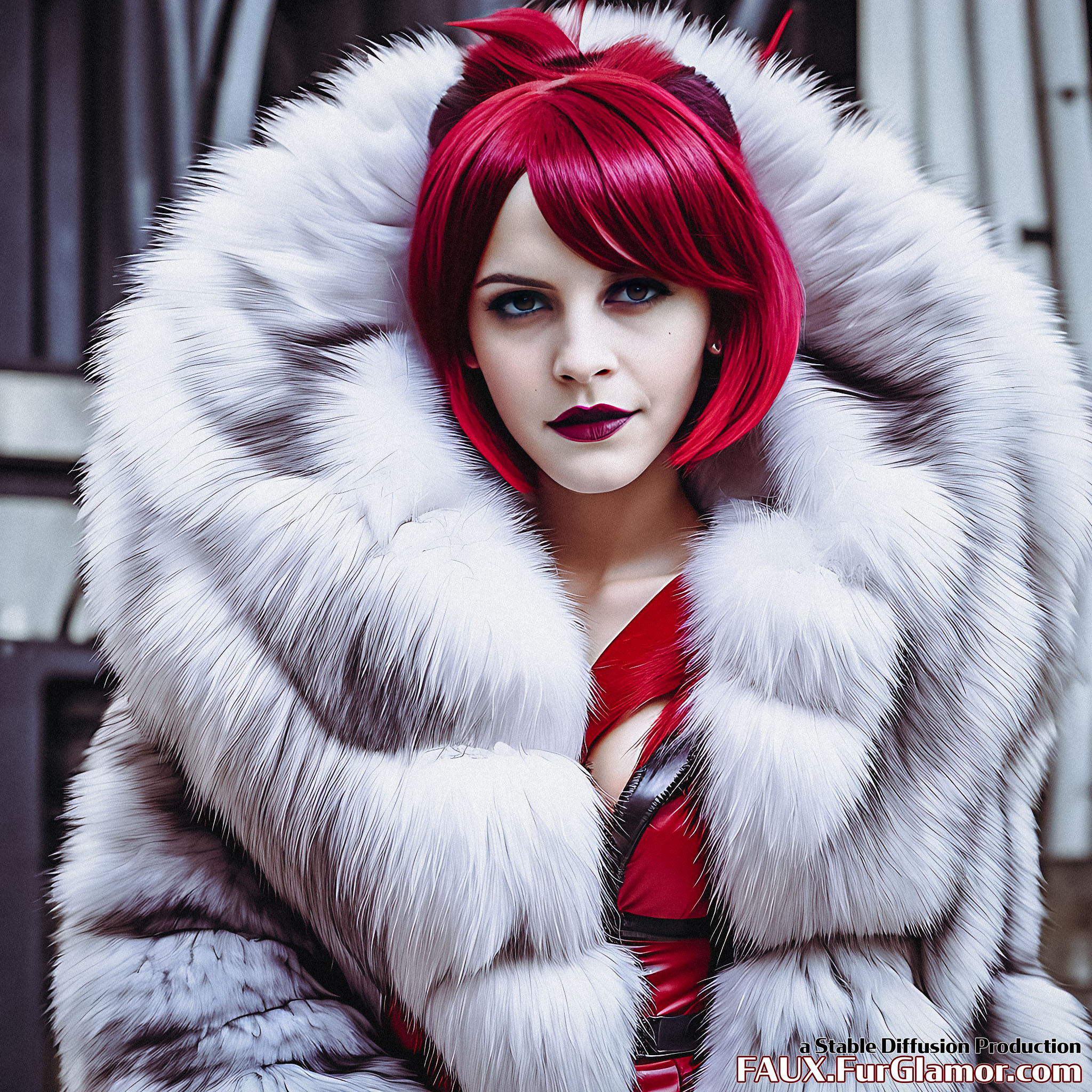 Stable Diffusion Render of Emma Watson in a Fur Coat