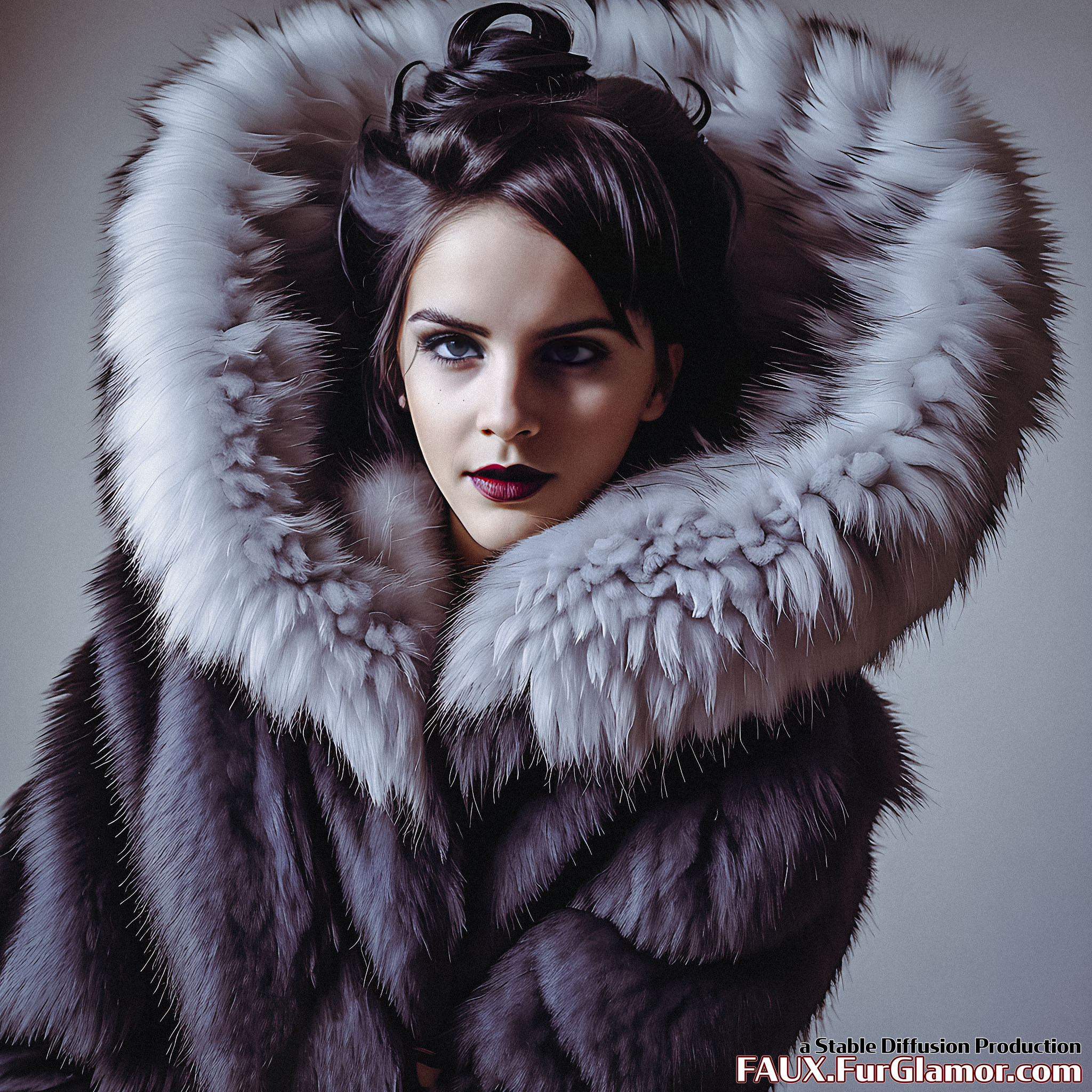 Stable Diffusion Render of Emma Watson in a Fur Coat