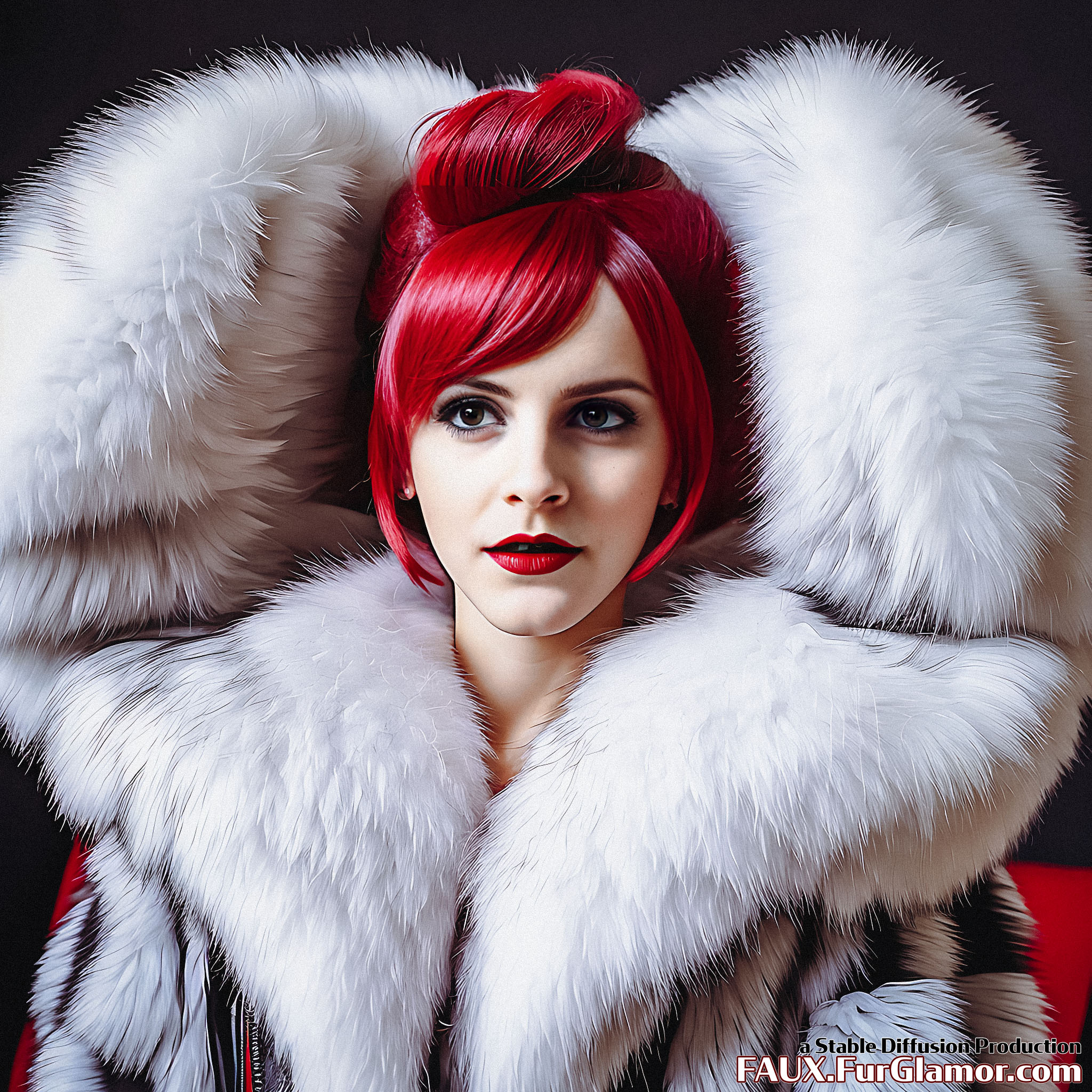 Stable Diffusion Render of Emma Watson in a Fur Coat