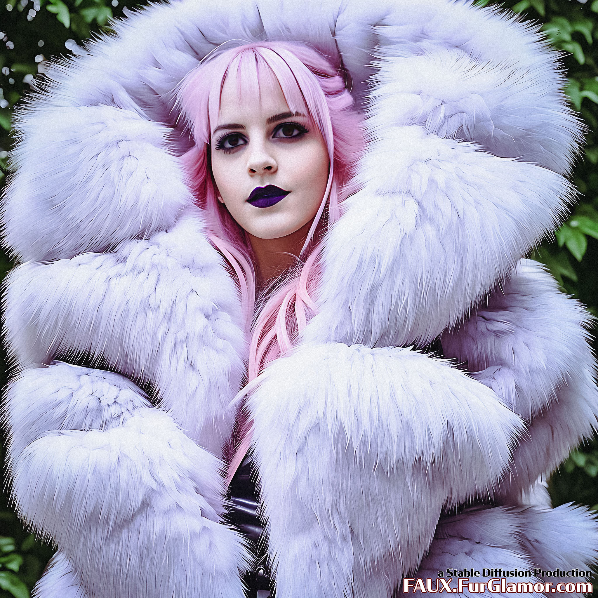 Stable Diffusion Render of Emma Watson in a Fur Coat