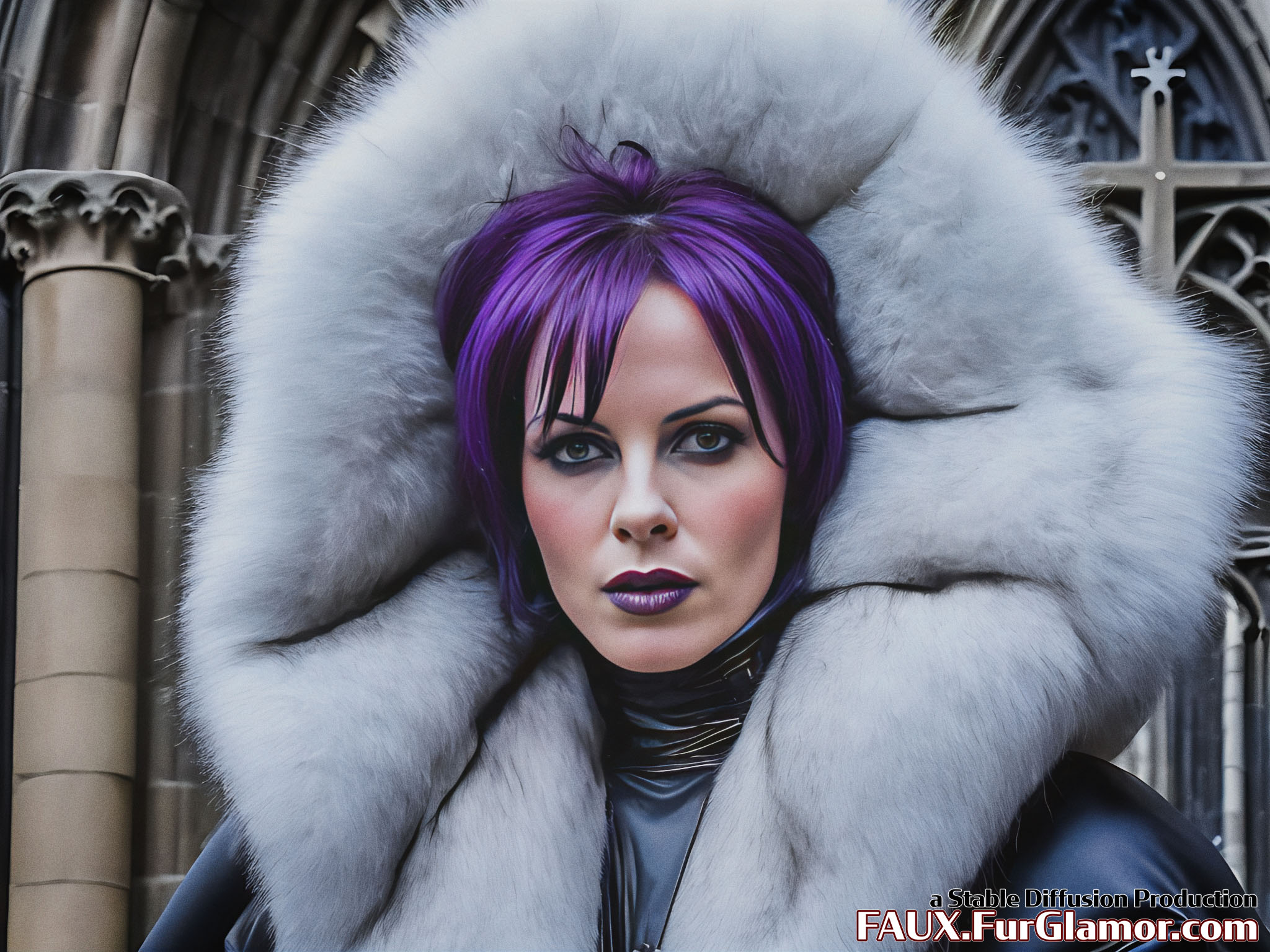 Stable Diffusion Render of Kate Beckinsale in a Fur Coat